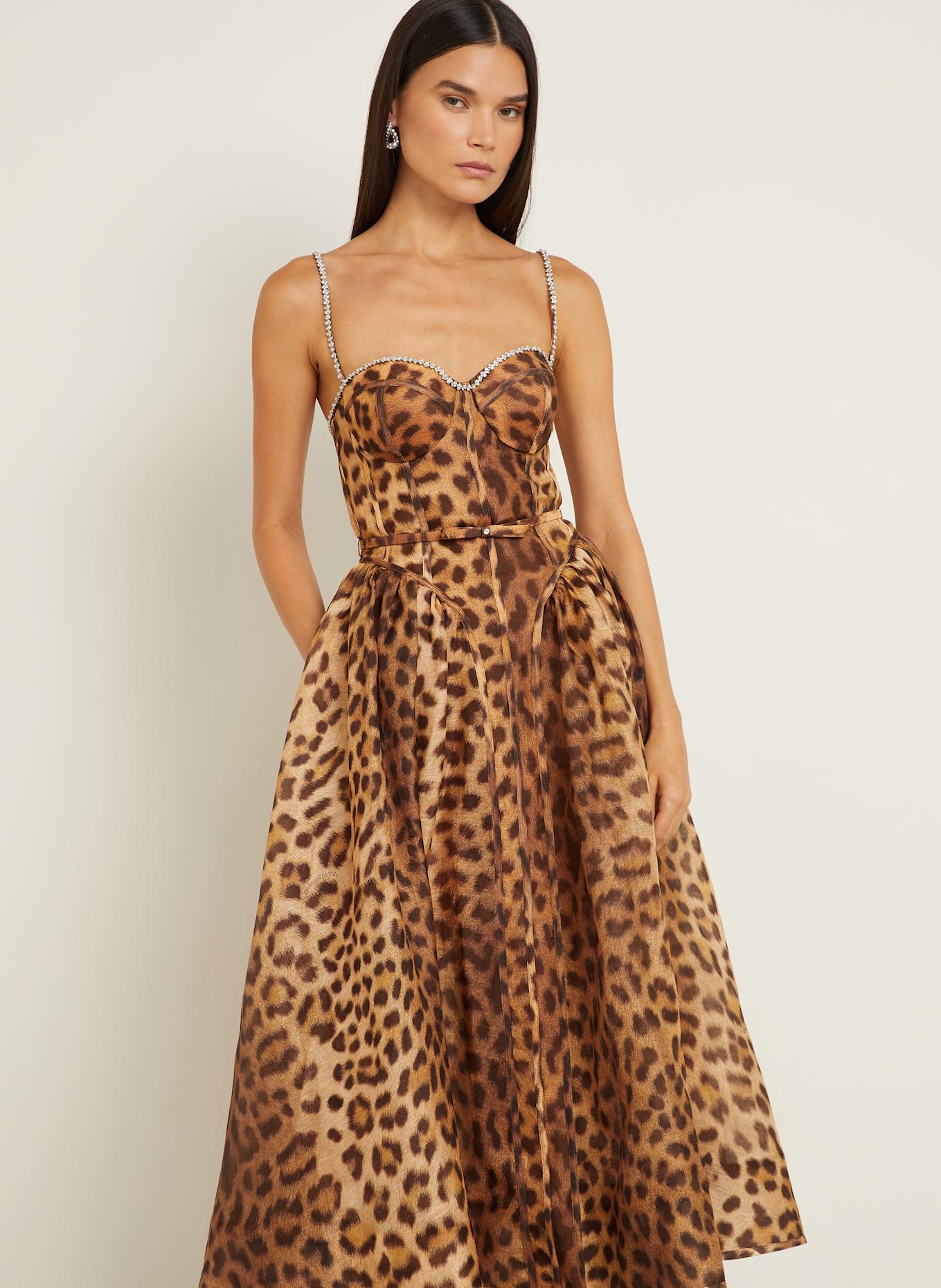 ZIMMERMANN Kleid CRUSH mit Leinen und Seide: BRAUN / HELLBRAUN