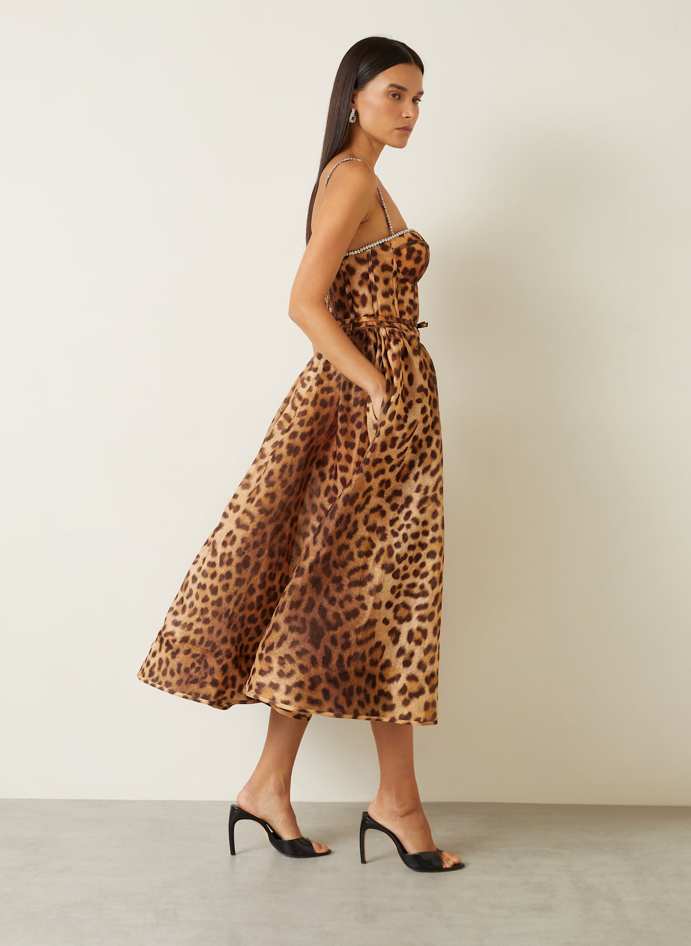 ZIMMERMANN Kleid CRUSH mit Leinen und Seide: BRAUN / HELLBRAUN