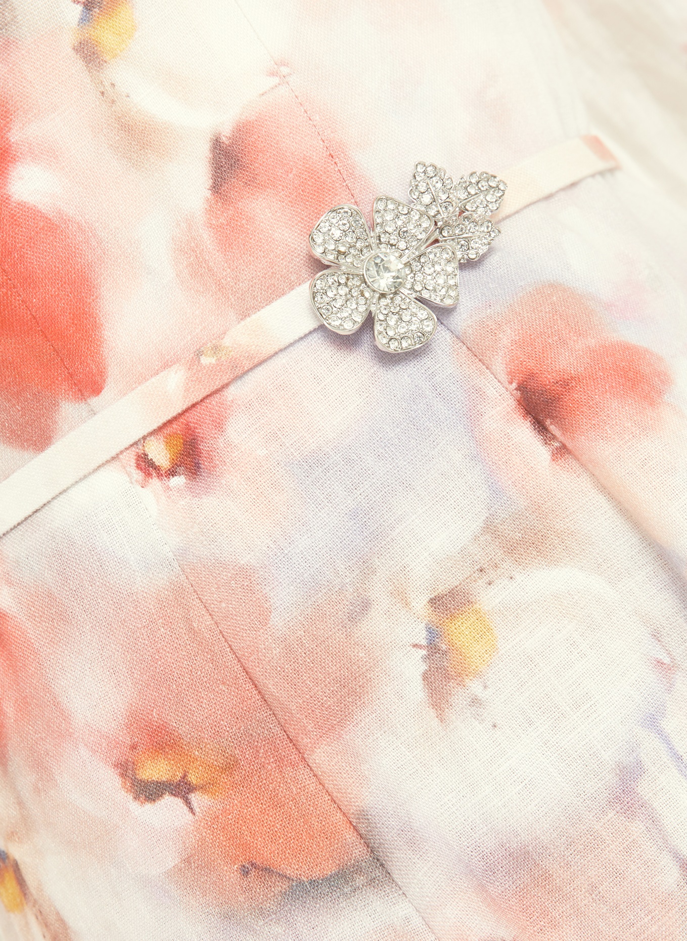 ZIMMERMANN Linen dress with frills and decorative gems: WHITE / LIGHT RED / LIGHT PURPLE