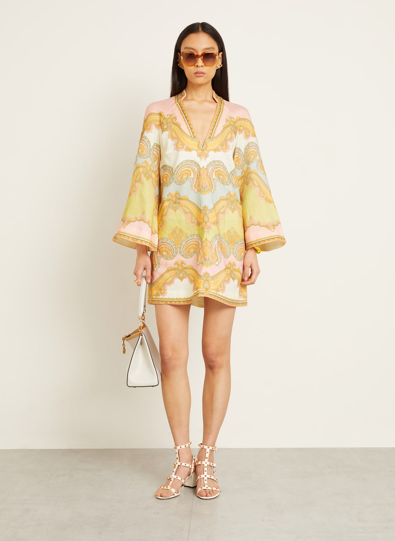 ZIMMERMANN Dress made of linen: DARK YELLOW / LIGHT GREEN / LIGHT PINK