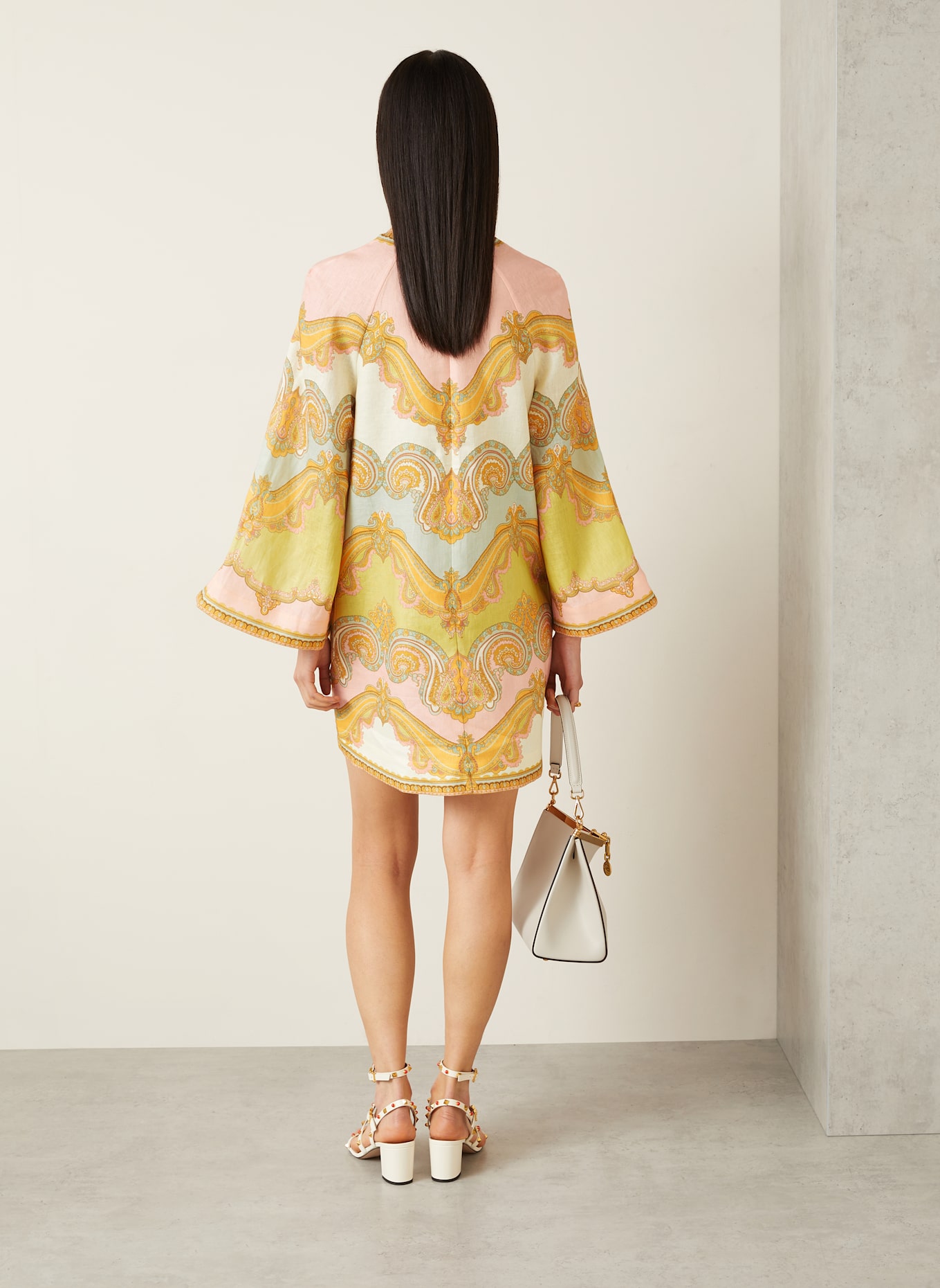 ZIMMERMANN Dress made of linen: DARK YELLOW / LIGHT GREEN / LIGHT PINK