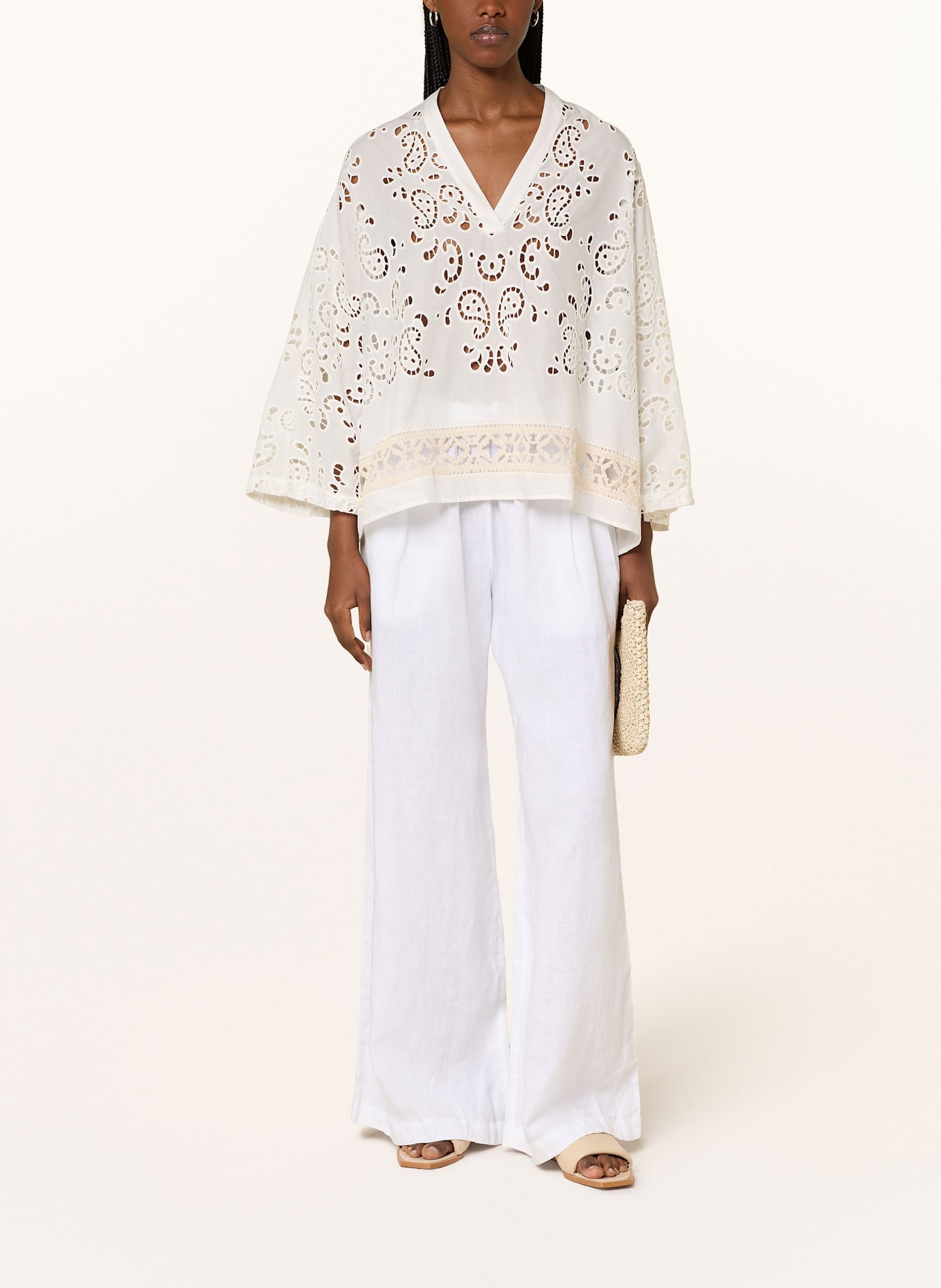 Grace Wide leg trousers jeans made of linen, Color: WHITE (Image 2)