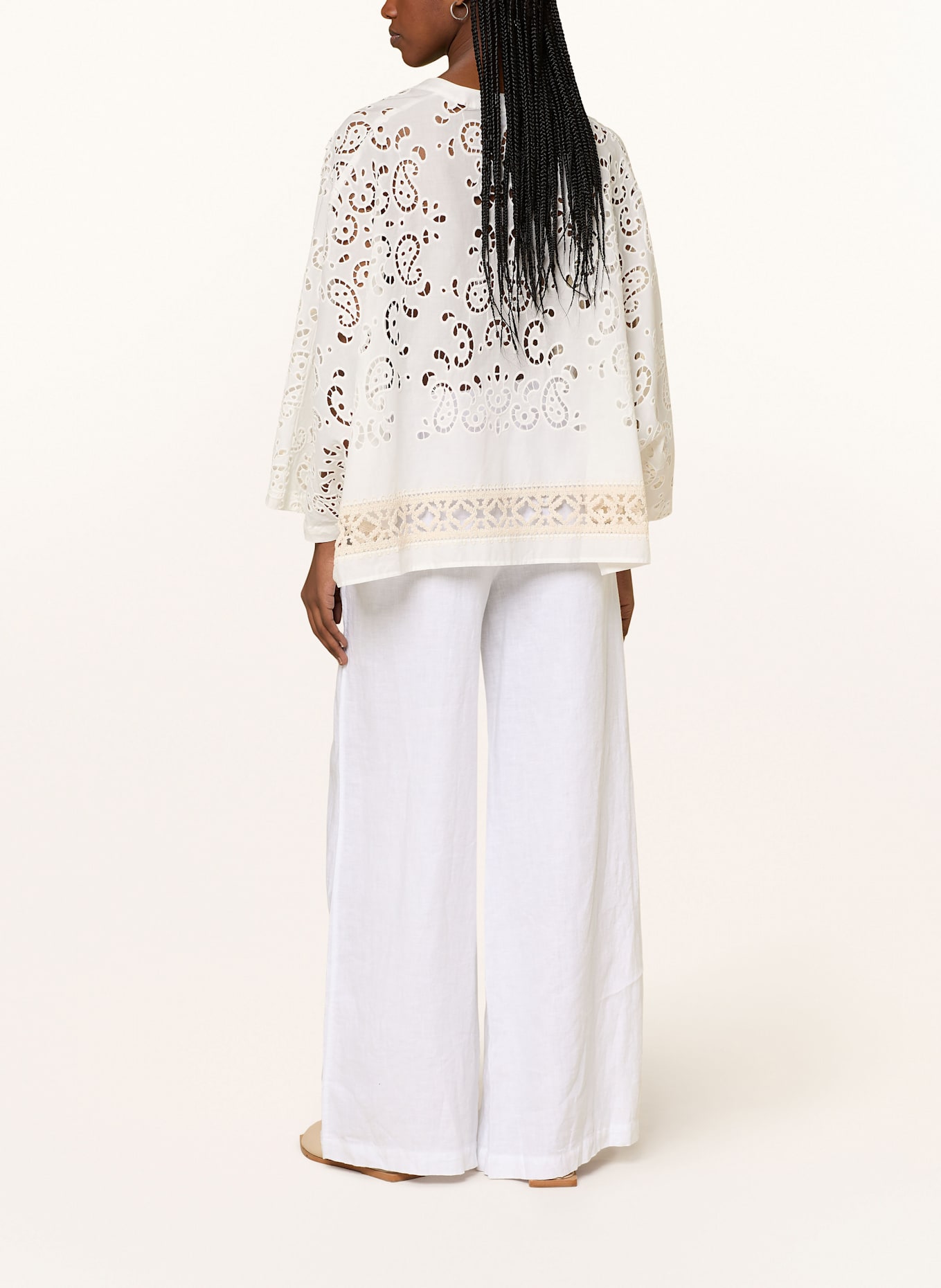 Grace Wide leg trousers jeans made of linen, Color: WHITE (Image 3)