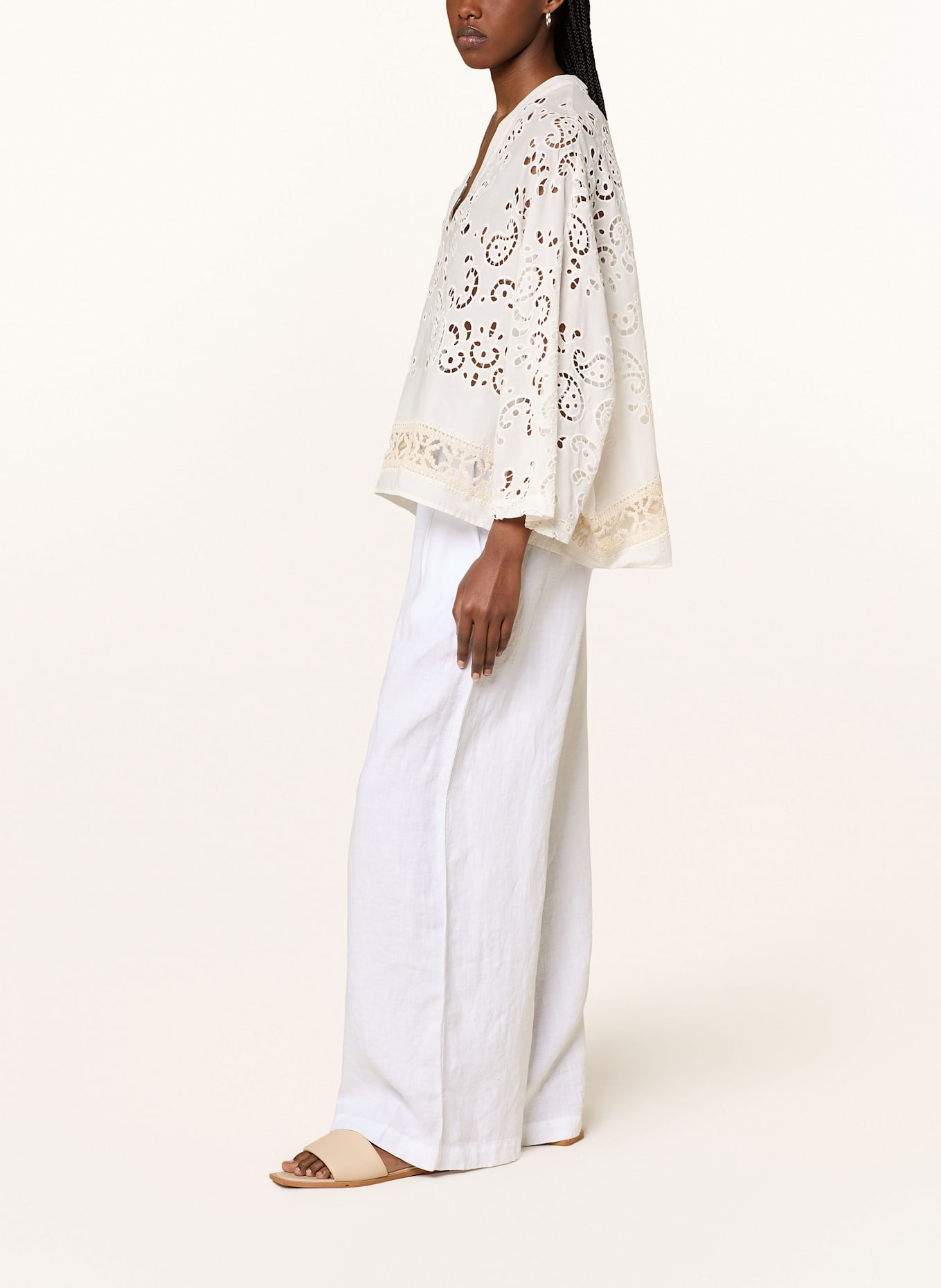 Grace Wide leg trousers jeans made of linen, Color: WHITE (Image 4)