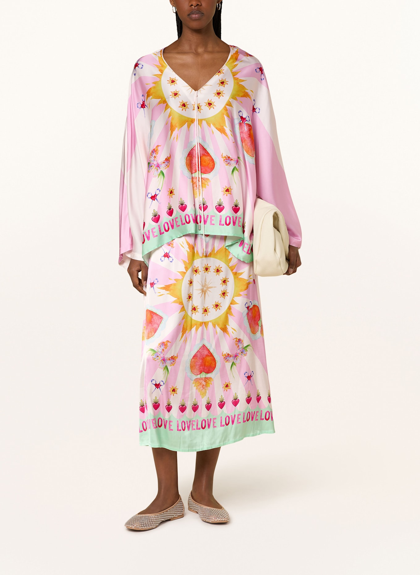 Grace Satin-Poncho: ROSA / WEISS / MINT