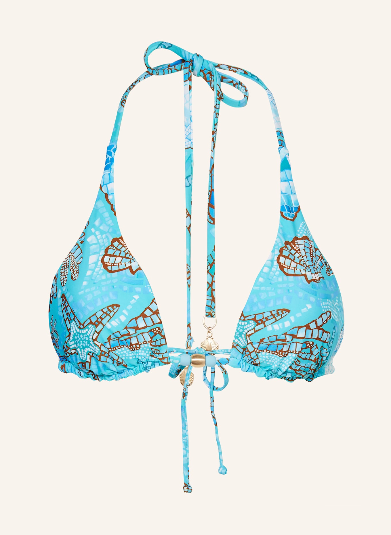 SEAFOLLY LA MER triangle bikini top: TURQUOISE / LIGHT BLUE / BROWN