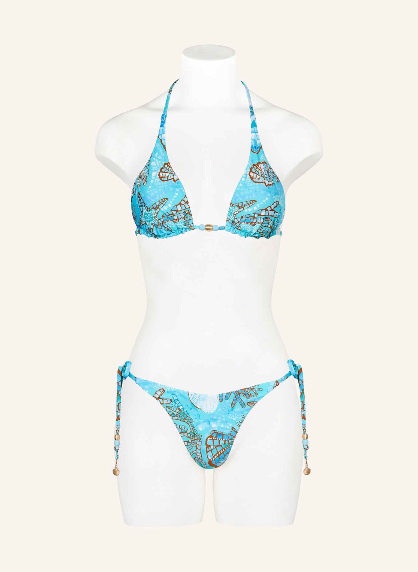 SEAFOLLY LA MER triangle bikini top: TURQUOISE / LIGHT BLUE / BROWN