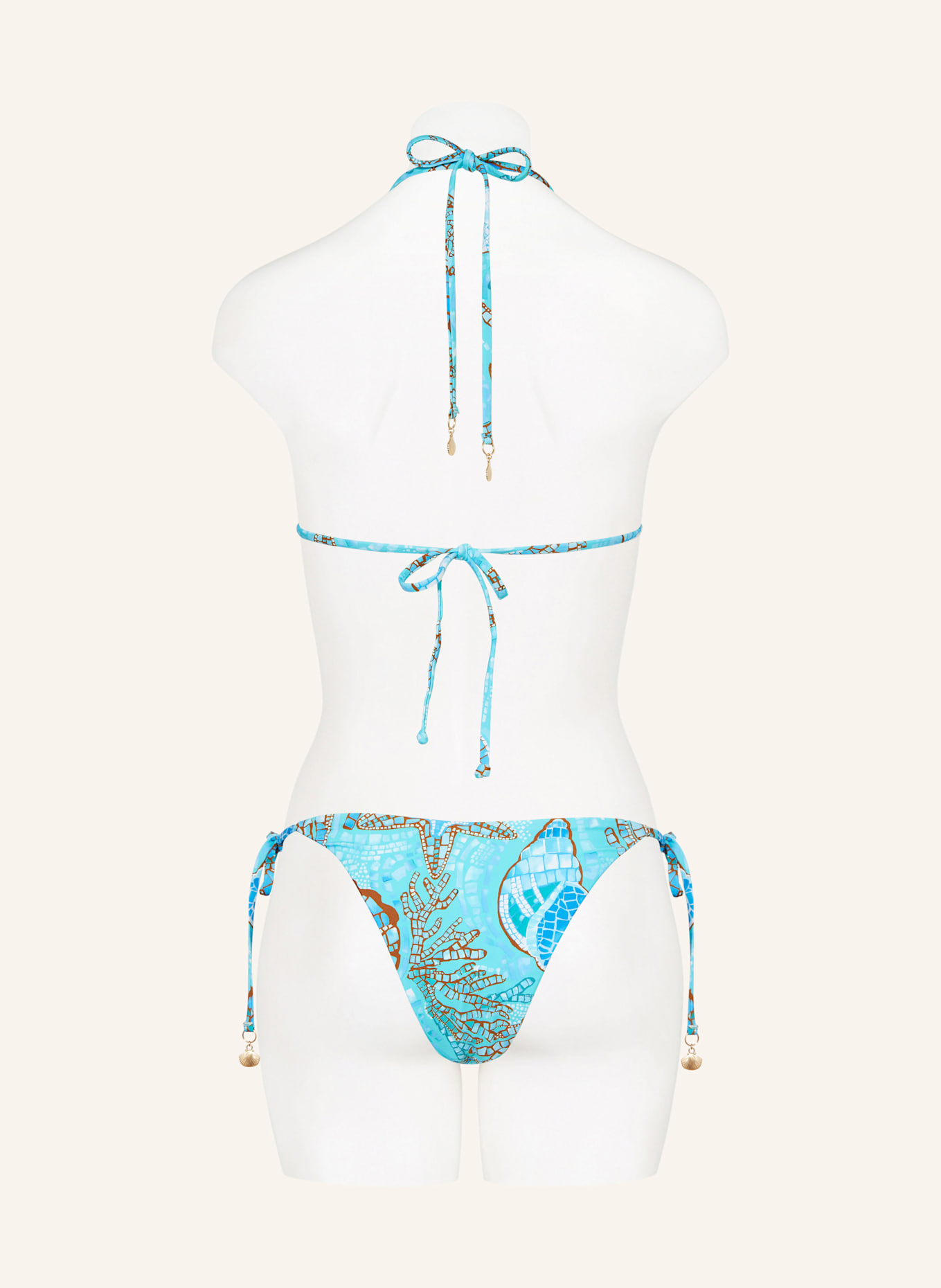 SEAFOLLY LA MER triangle bikini top: TURQUOISE / LIGHT BLUE / BROWN