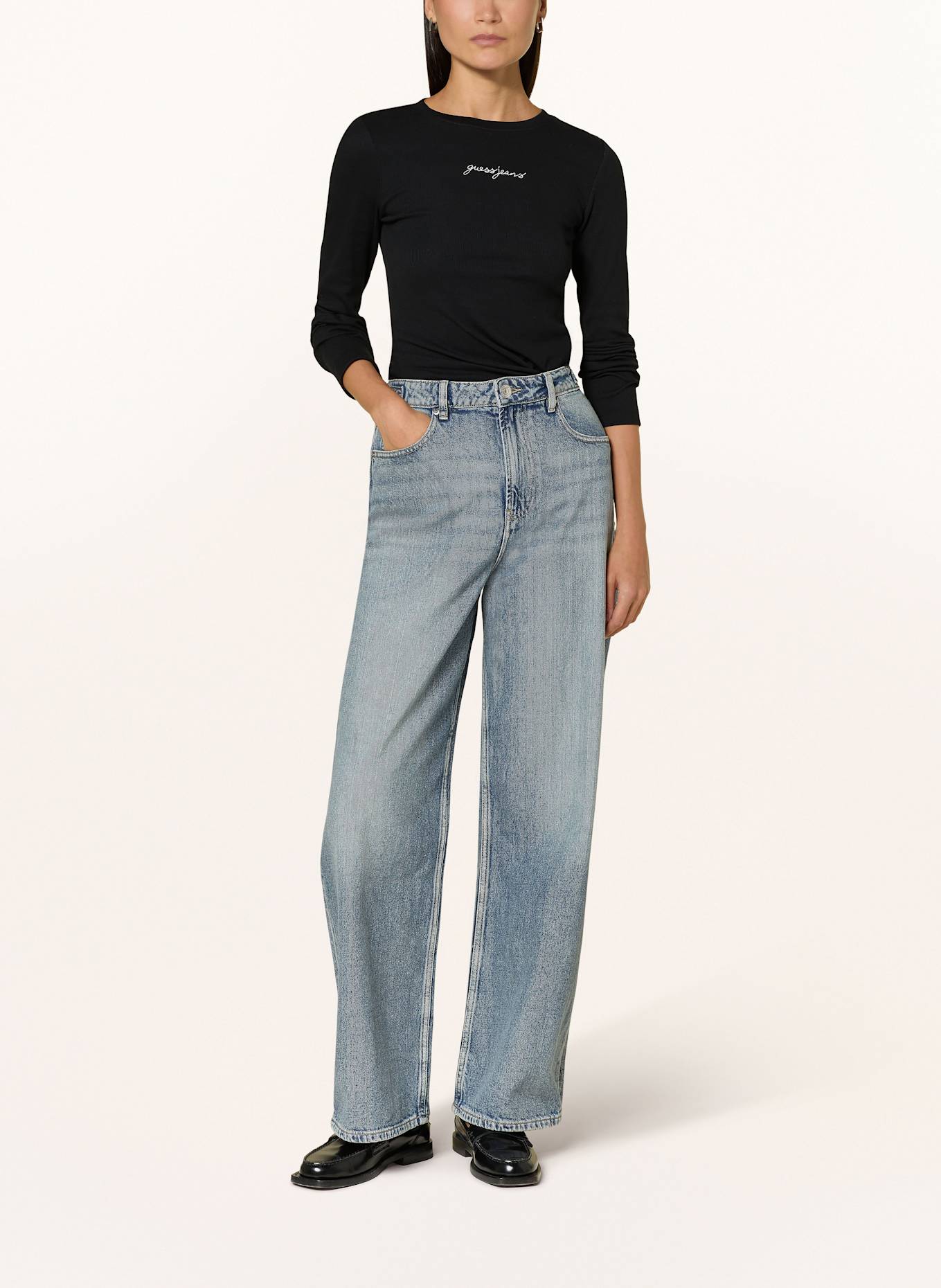 GUESS JEANS Tričko s dlouhým rukávem: ČERNÁ