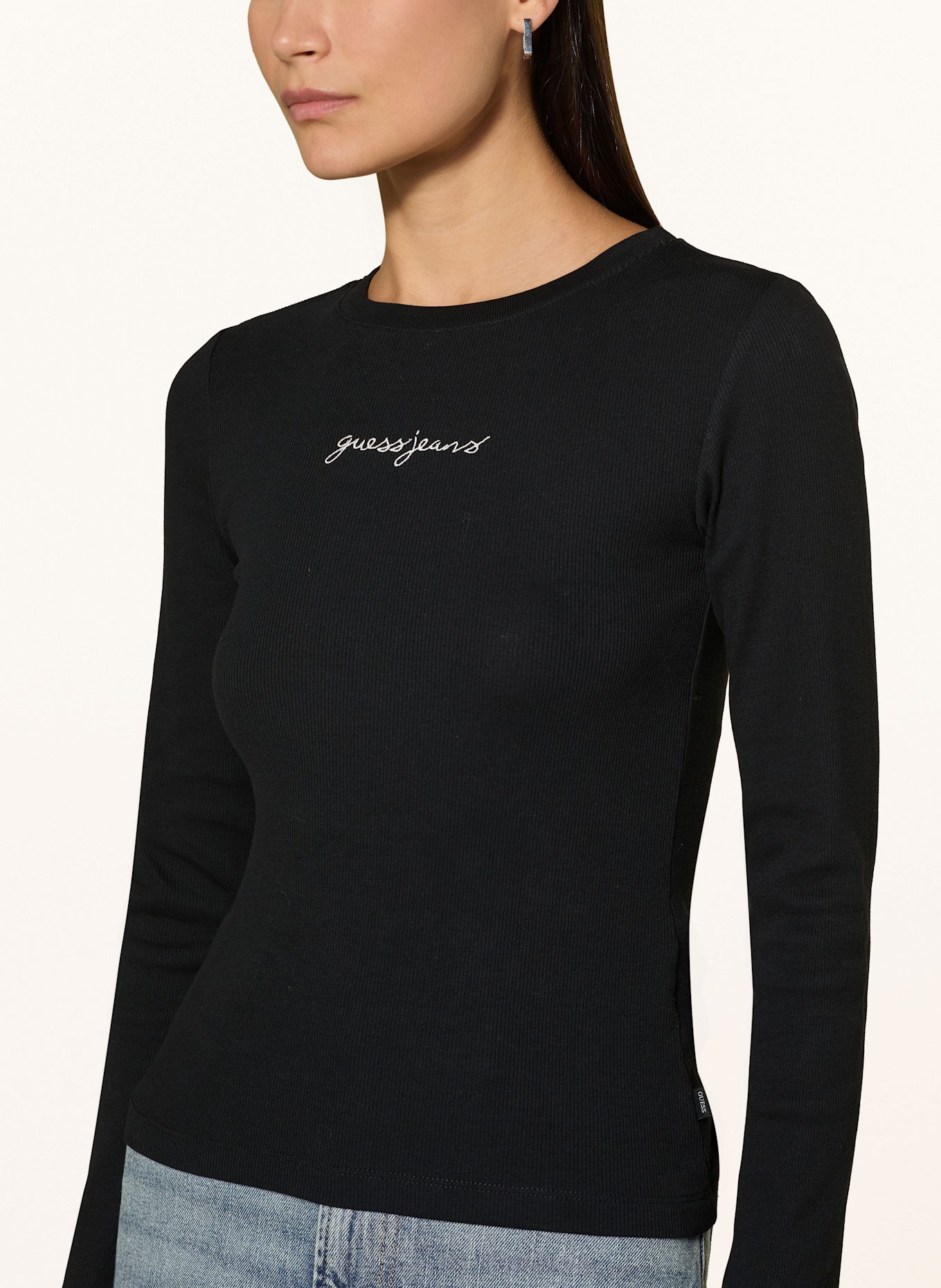 GUESS JEANS Tričko s dlouhým rukávem: ČERNÁ