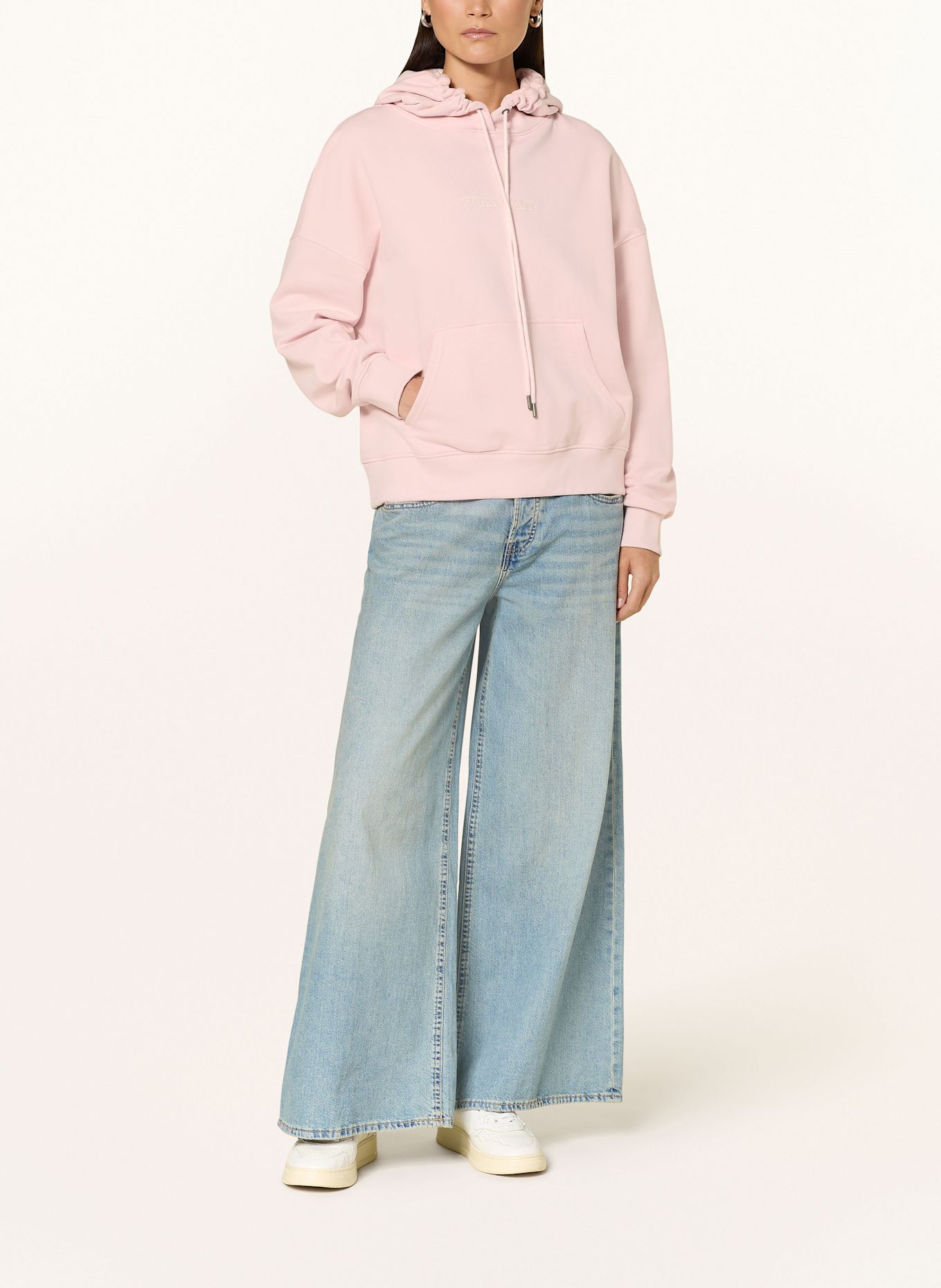 GUESS JEANS Mikina s kapucí: SVĚTLE RŮŽOVÁ