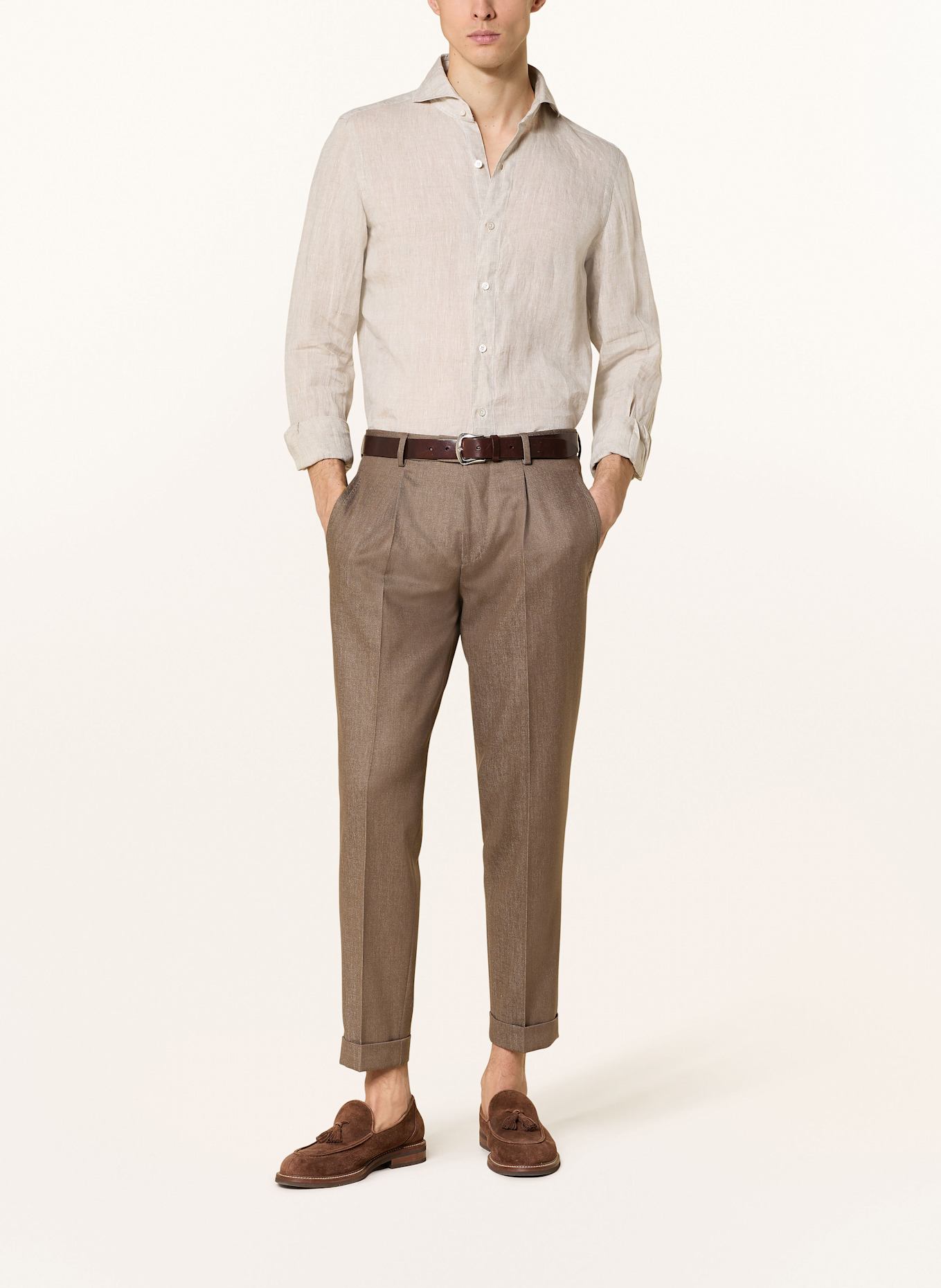 FINAMORE 1925 Koszula z lnu TOKYO SERGIO slim fit: BEŻOWY