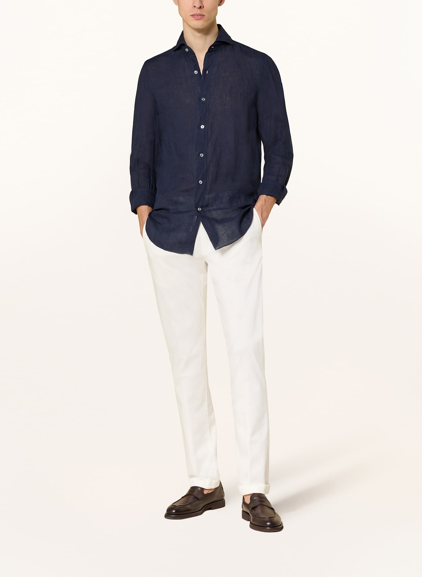 FINAMORE 1925 Leinenhemd TOKYO SERGIO Slim Fit: DUNKELBLAU