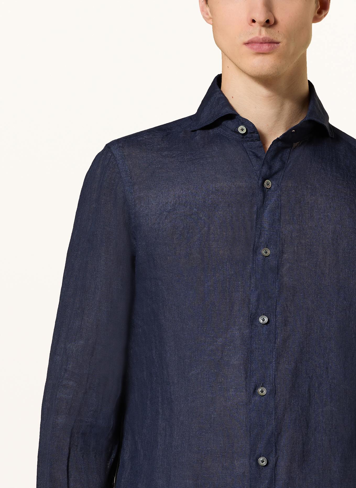 FINAMORE 1925 Leinenhemd TOKYO SERGIO Slim Fit: DUNKELBLAU