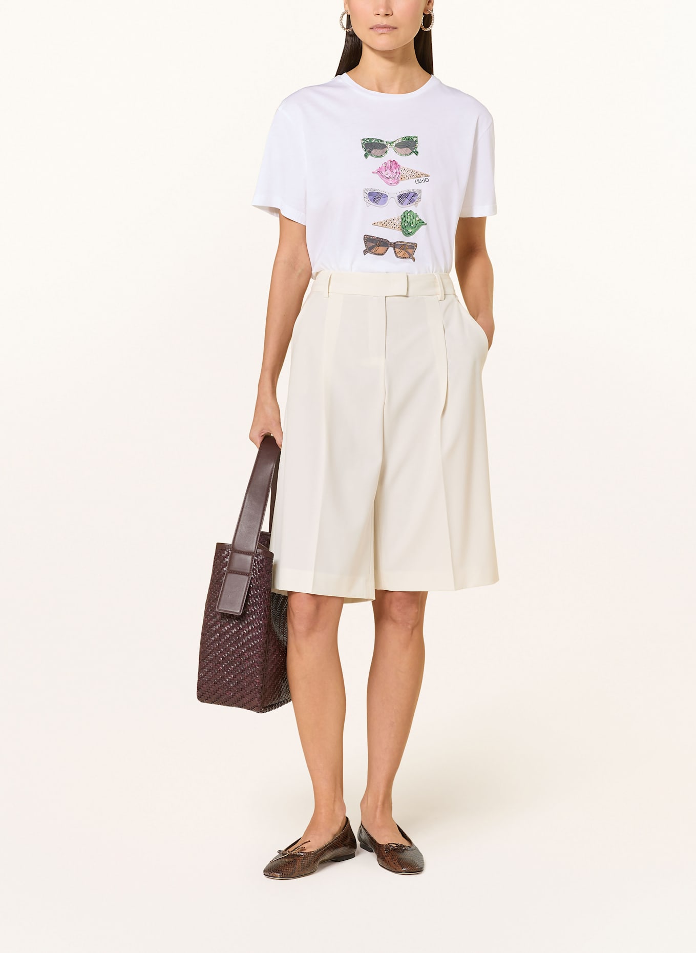 LIU JO T-Shirt mit Schmucksteinen und Schmuckperlen, Farbe: CREME (Bild 2)