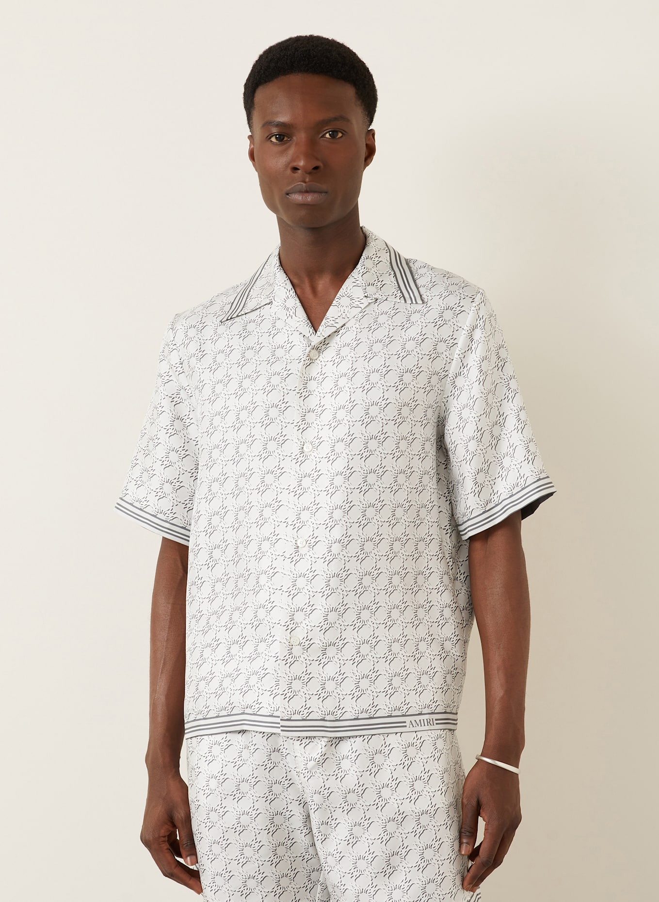 AMIRI Resort shirt comfort fit in silk: GRAY/ LIGHT GRAY