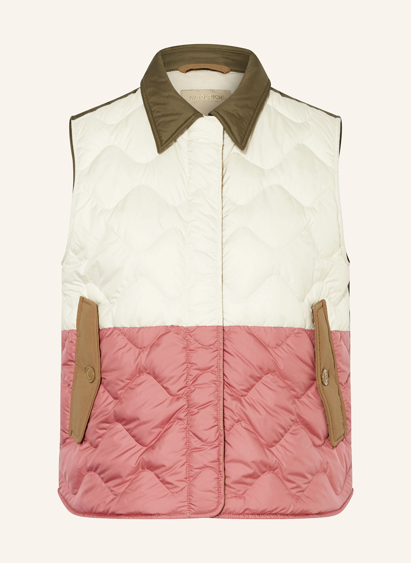 WOOLRICH Daunenweste HERITAGE: OLIV/ ECRU/ ALTROSA