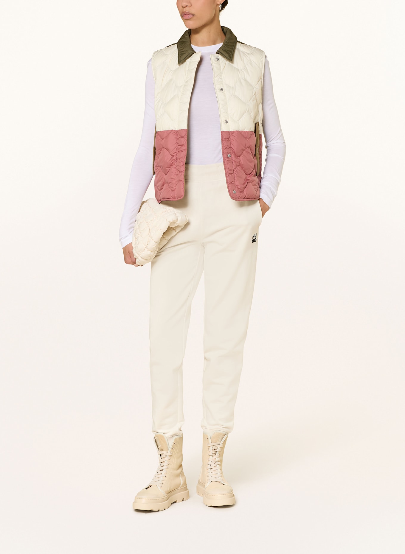 WOOLRICH Daunenweste HERITAGE: OLIV/ ECRU/ ALTROSA
