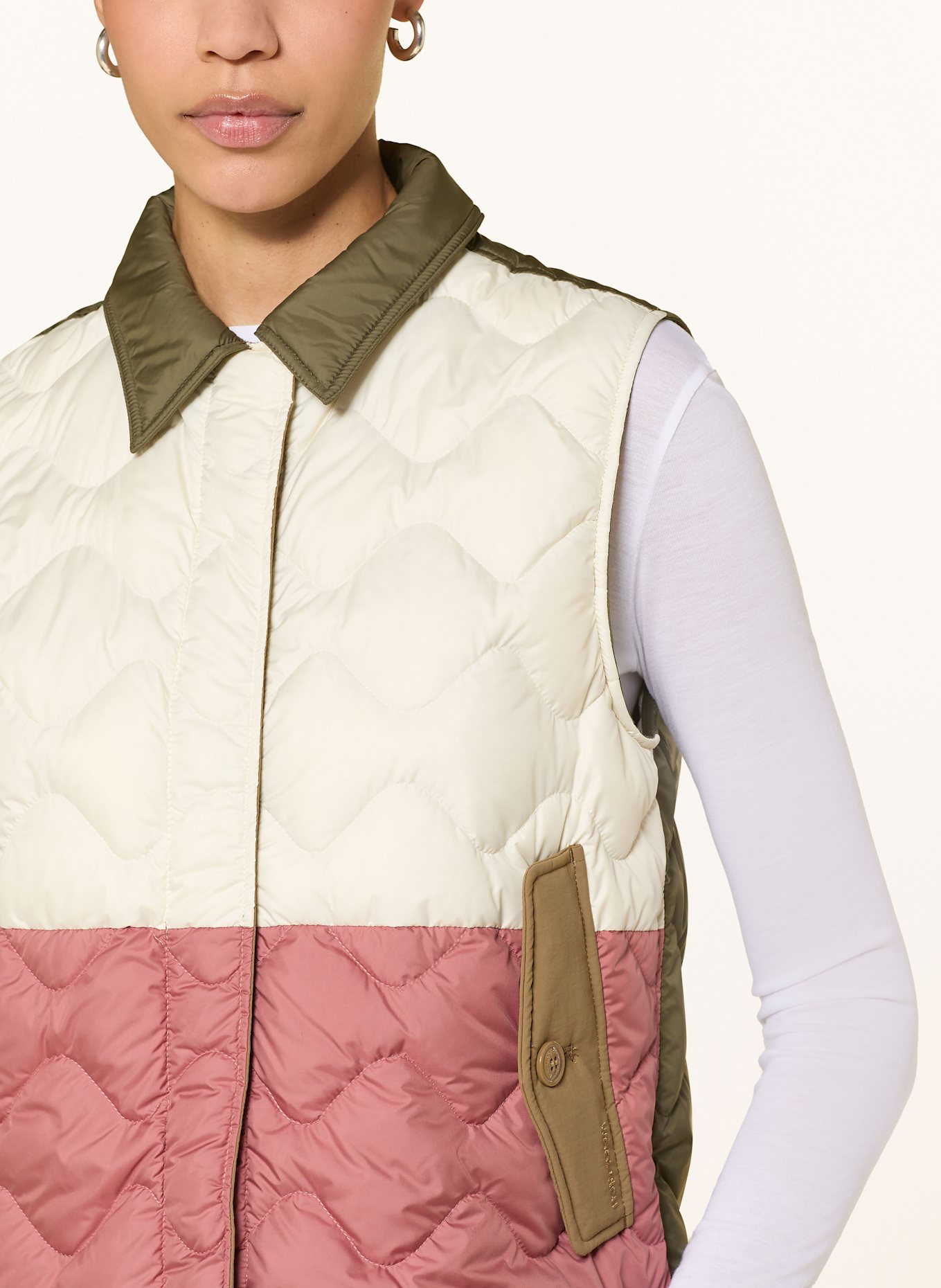 WOOLRICH Daunenweste HERITAGE: OLIV/ ECRU/ ALTROSA