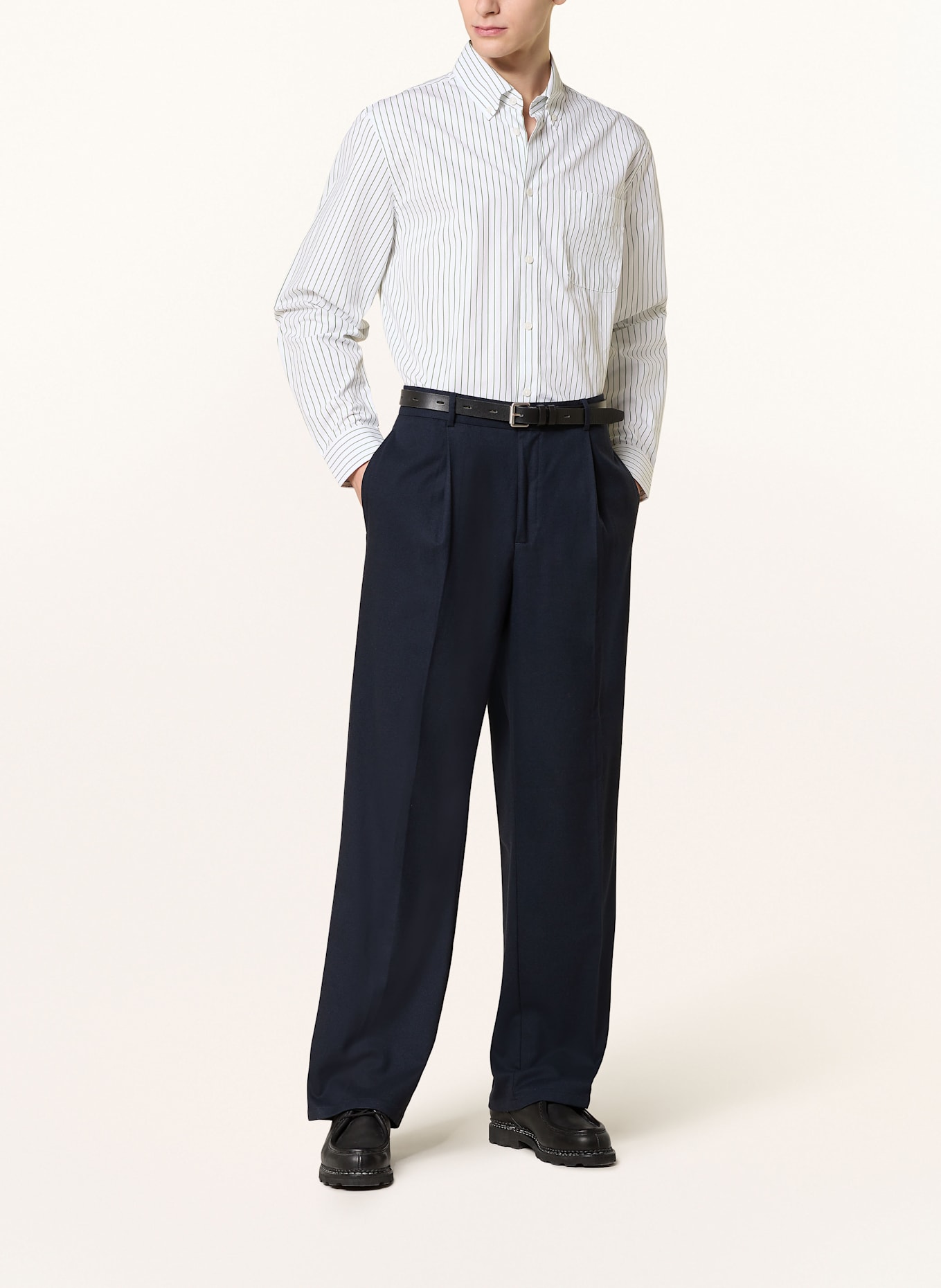 LES DEUX Hemd Comfort Fit: WEISS / DUNKELGRÜN