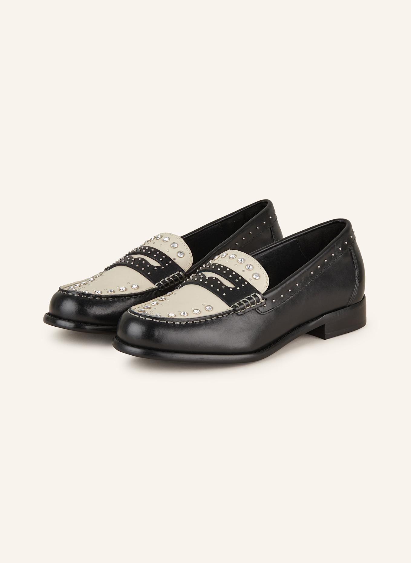 BRONX Penny loafer FRIZ-O with decorative gems: LIGHT GRAY / BLACK