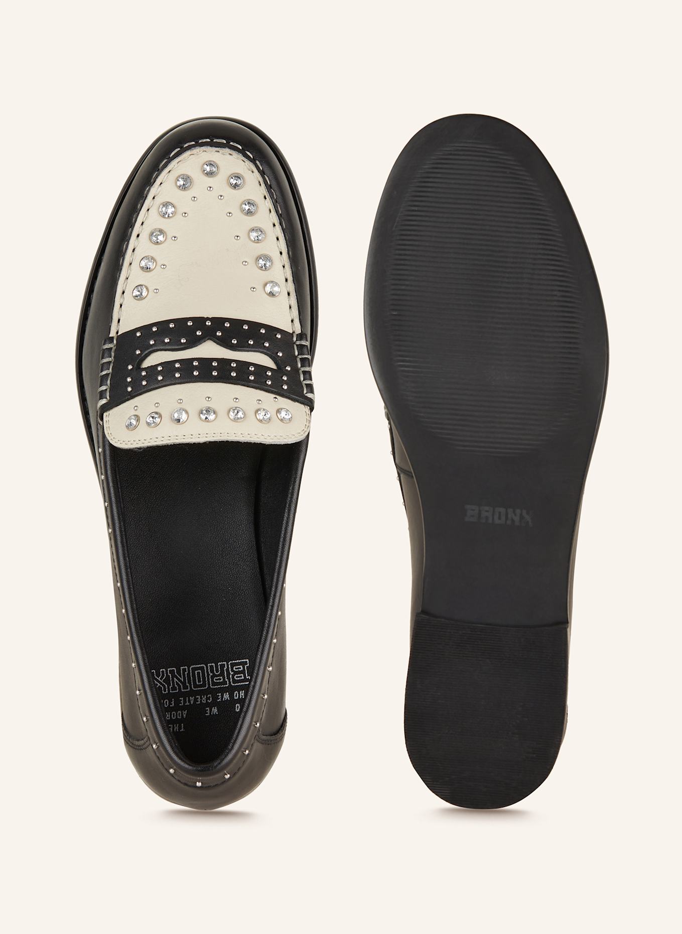 BRONX Penny loafer FRIZ-O with decorative gems: LIGHT GRAY / BLACK