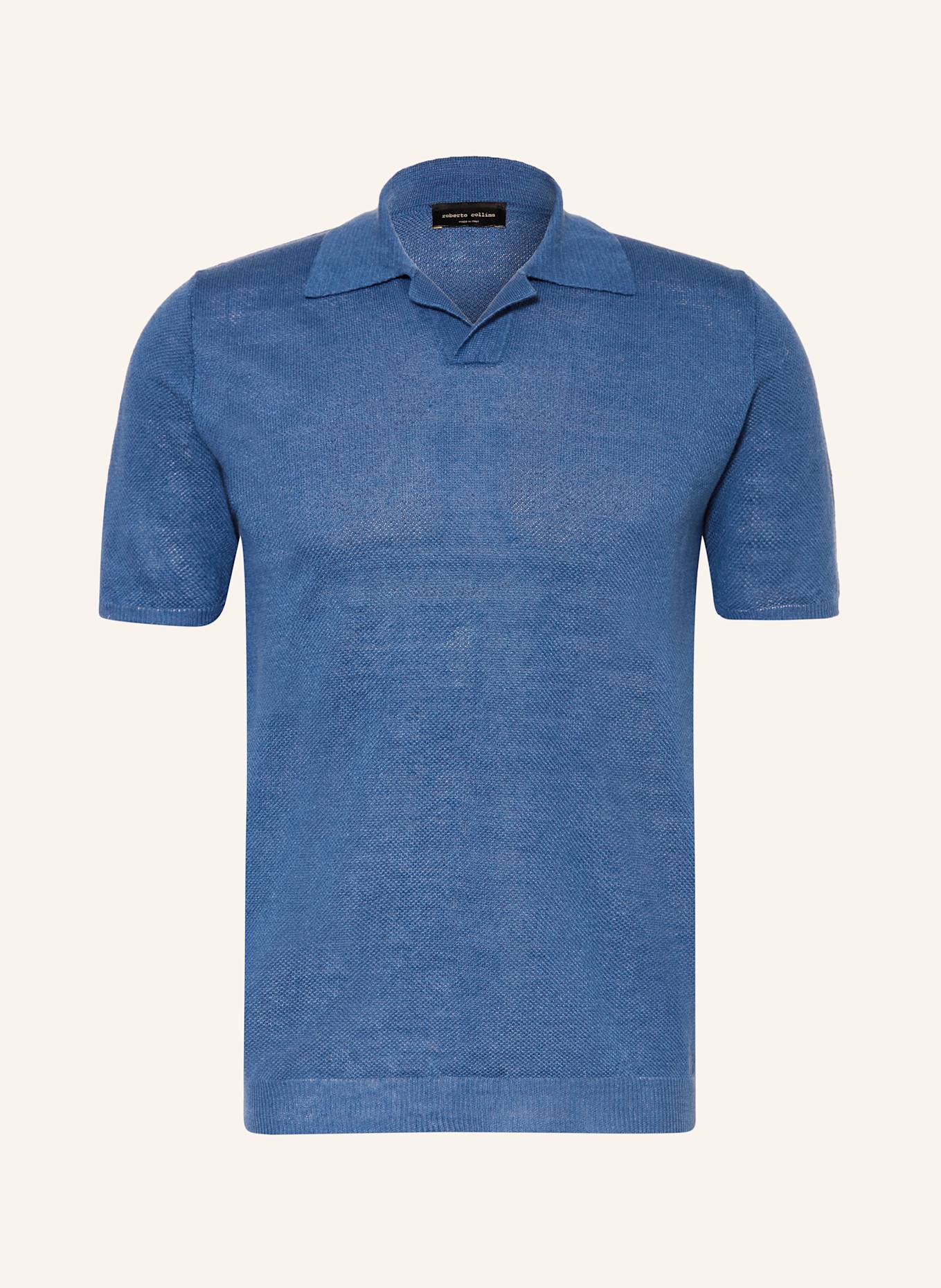 roberto collina Strick-Poloshirt aus Leinen: BLAU