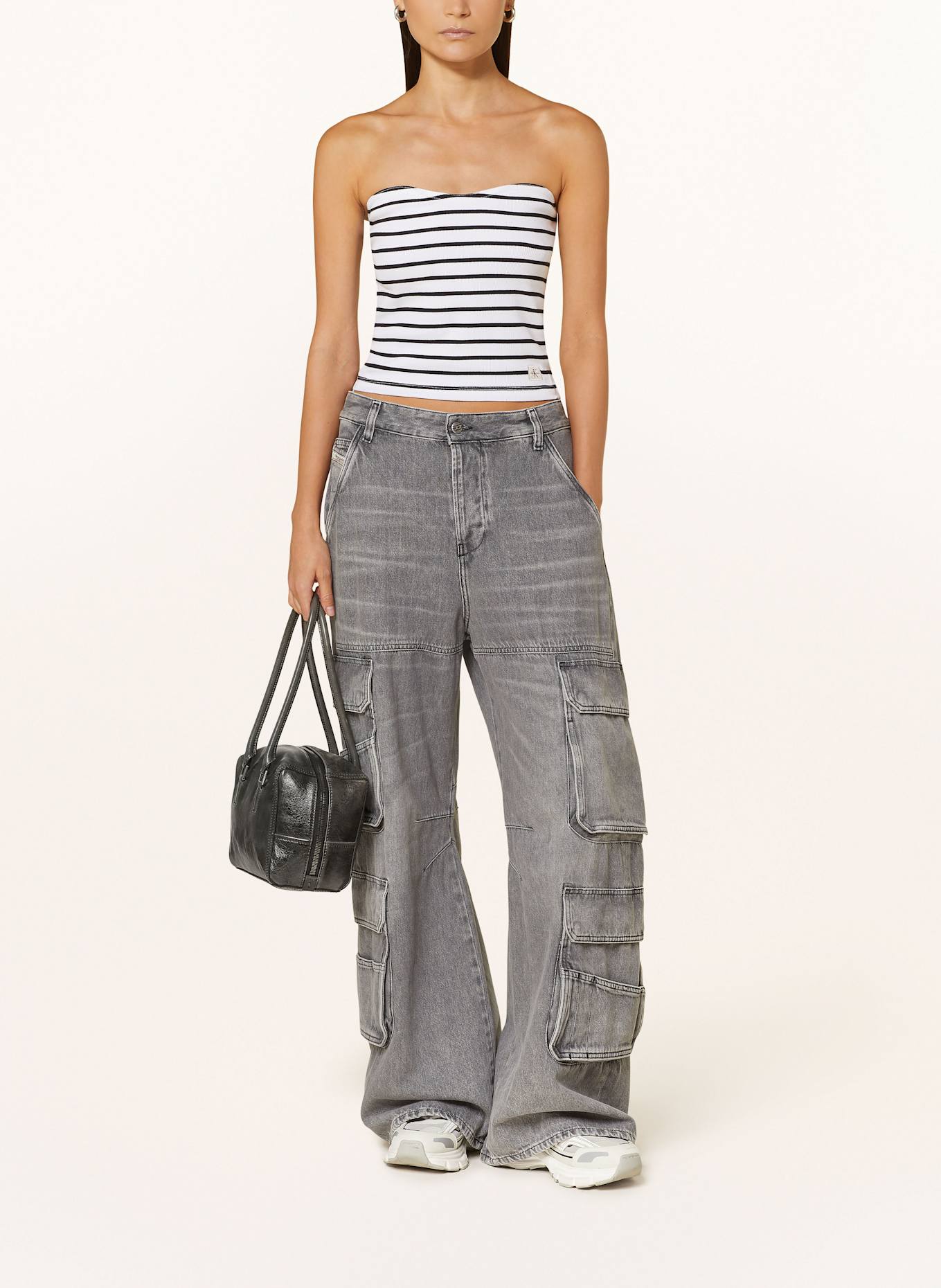 Calvin Klein Jeans Off-Shoulder-Top: WEISS / SCHWARZ