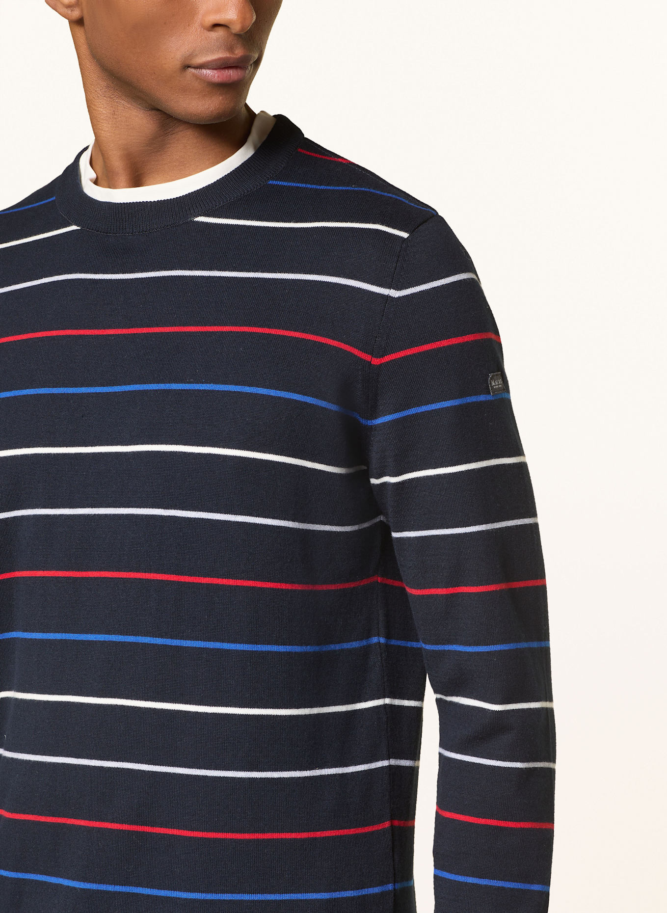 MAERZ MUENCHEN Pullover: DUNKELBLAU/ ROT/ WEISS