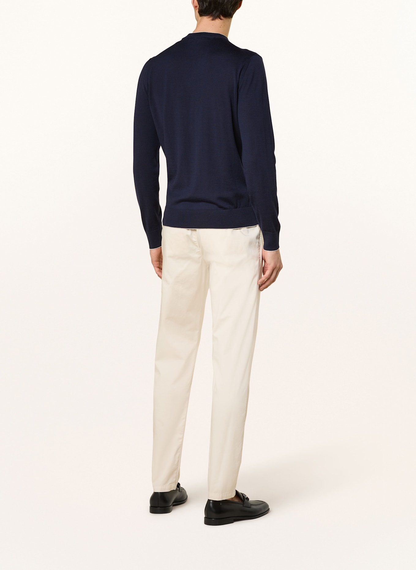 eleventy Pullover mit Seide: DUNKELBLAU / ECRU