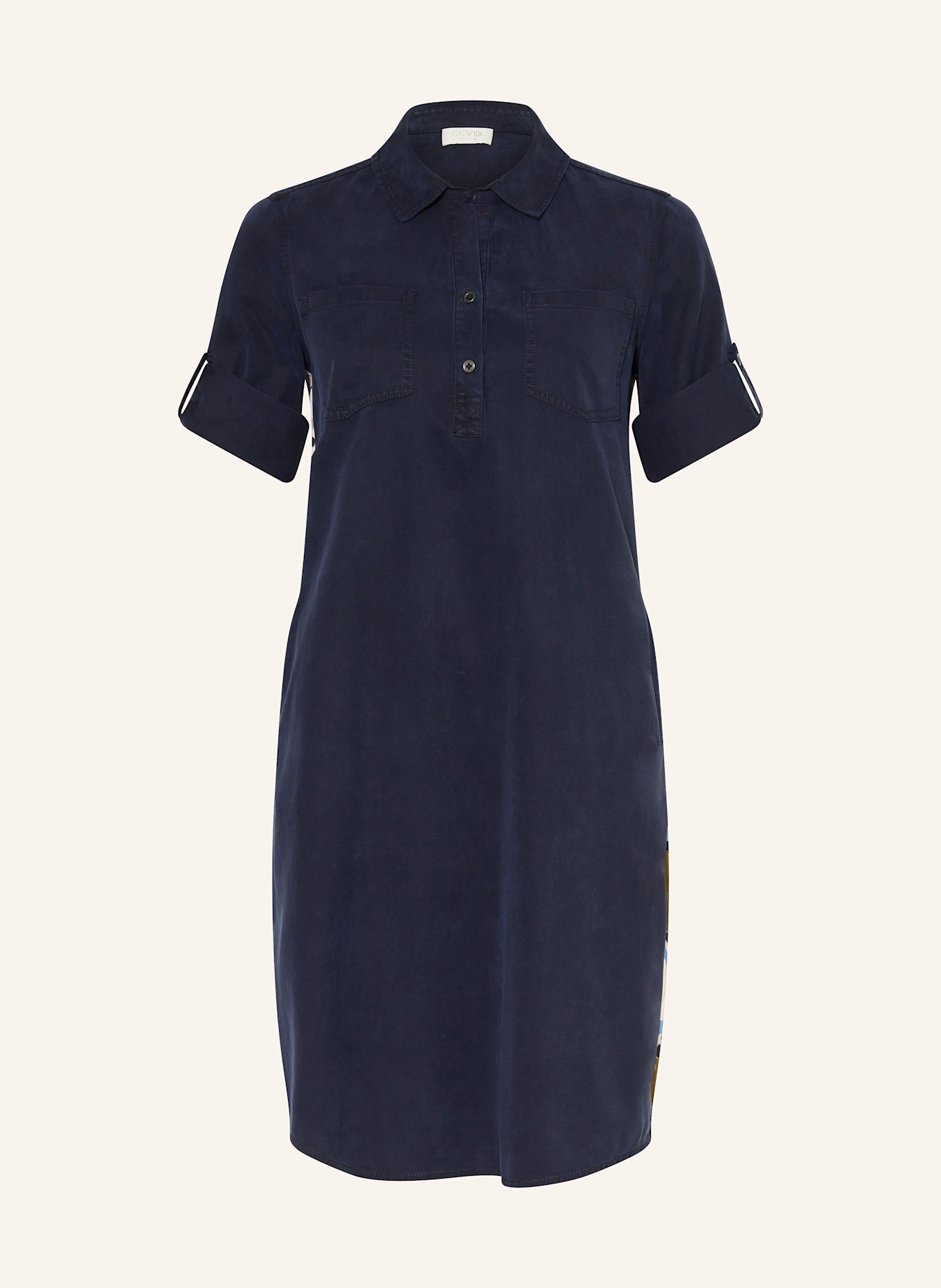 CATNOIR Hemdblusenkleid: DUNKELBLAU / BRAUN / ECRU