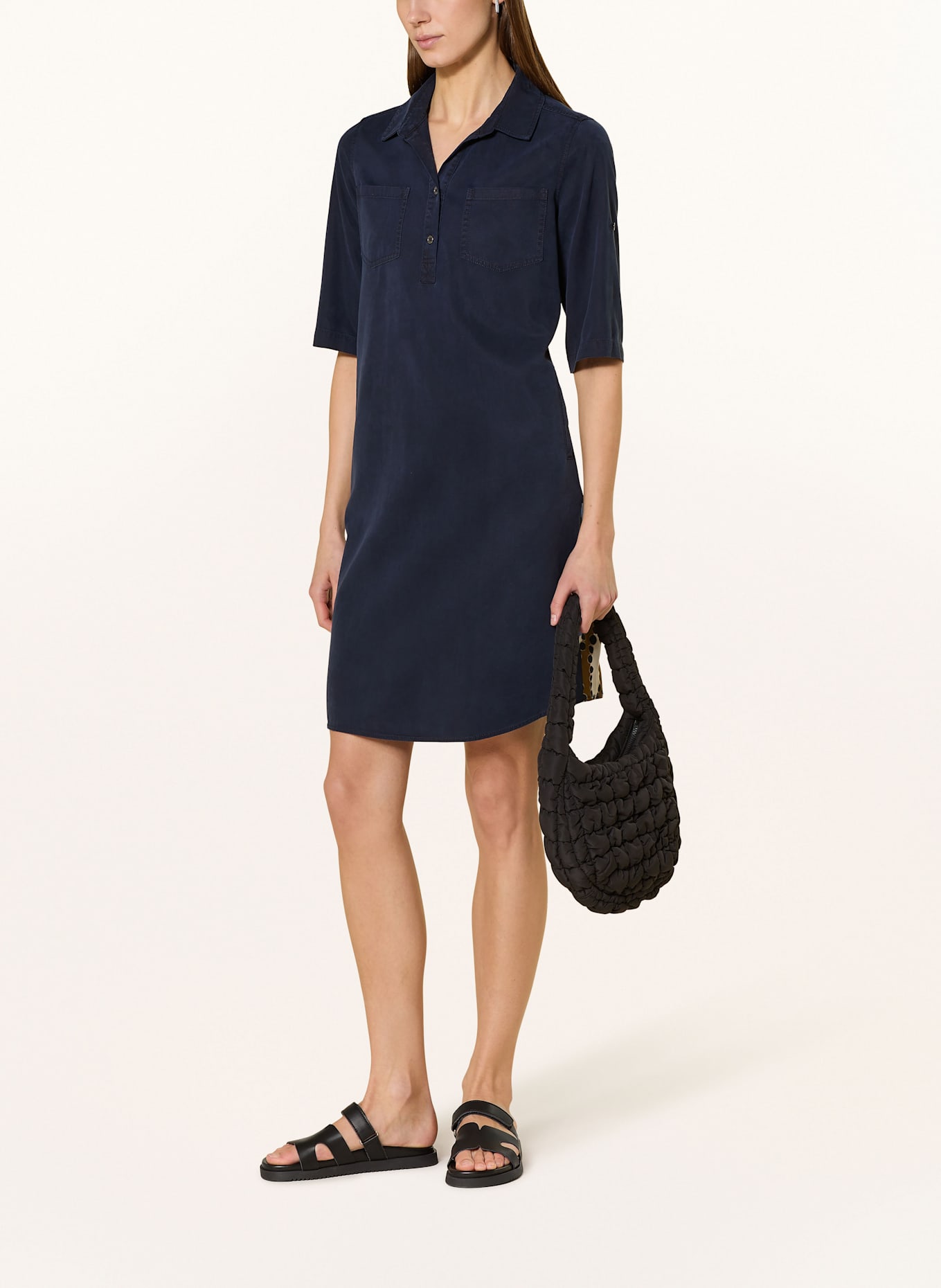 CATNOIR Hemdblusenkleid: DUNKELBLAU / BRAUN / ECRU