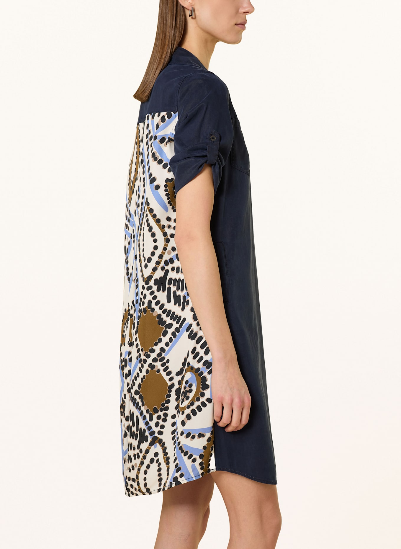 CATNOIR Hemdblusenkleid: DUNKELBLAU / BRAUN / ECRU