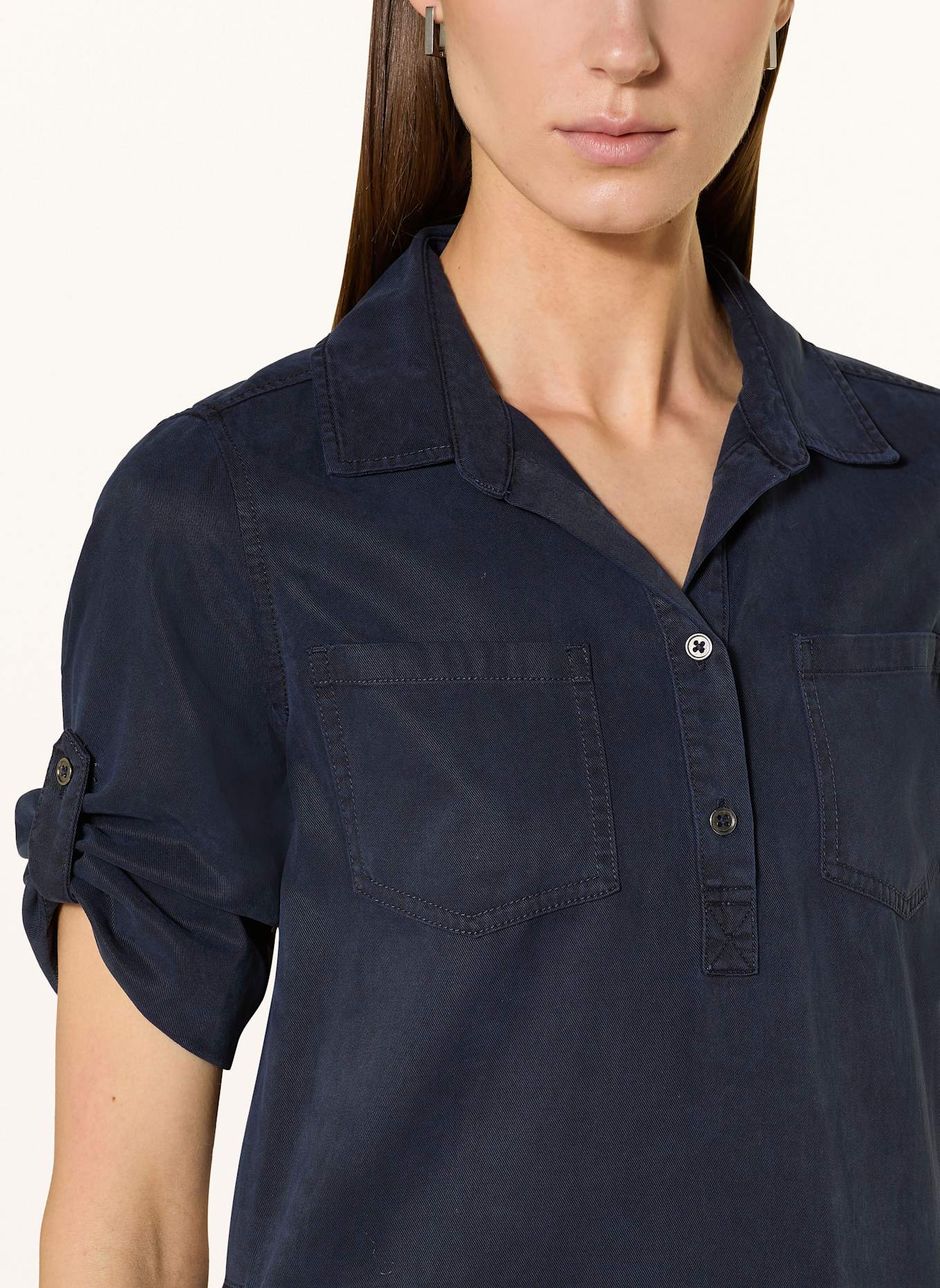 CATNOIR Hemdblusenkleid: DUNKELBLAU / BRAUN / ECRU