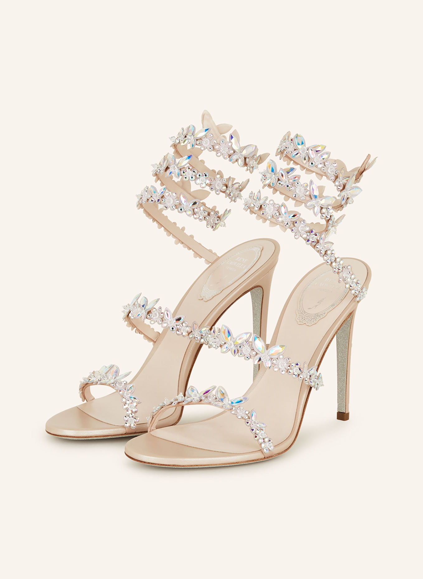 RENE CAOVILLA Sandales à talons hauts avec pierres décoratives: BEIGE