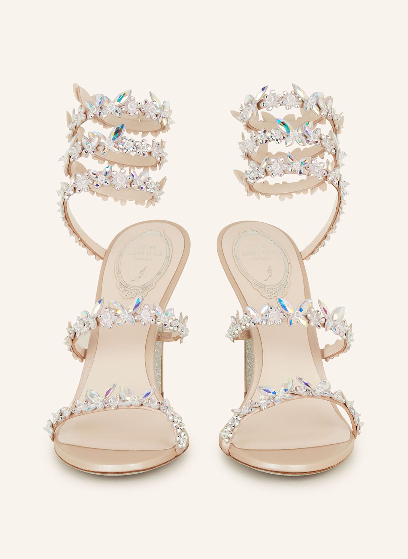 RENE CAOVILLA Sandales à talons hauts avec pierres décoratives: BEIGE