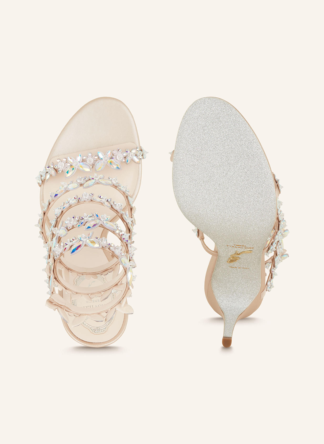 RENE CAOVILLA Sandales à talons hauts avec pierres décoratives: BEIGE