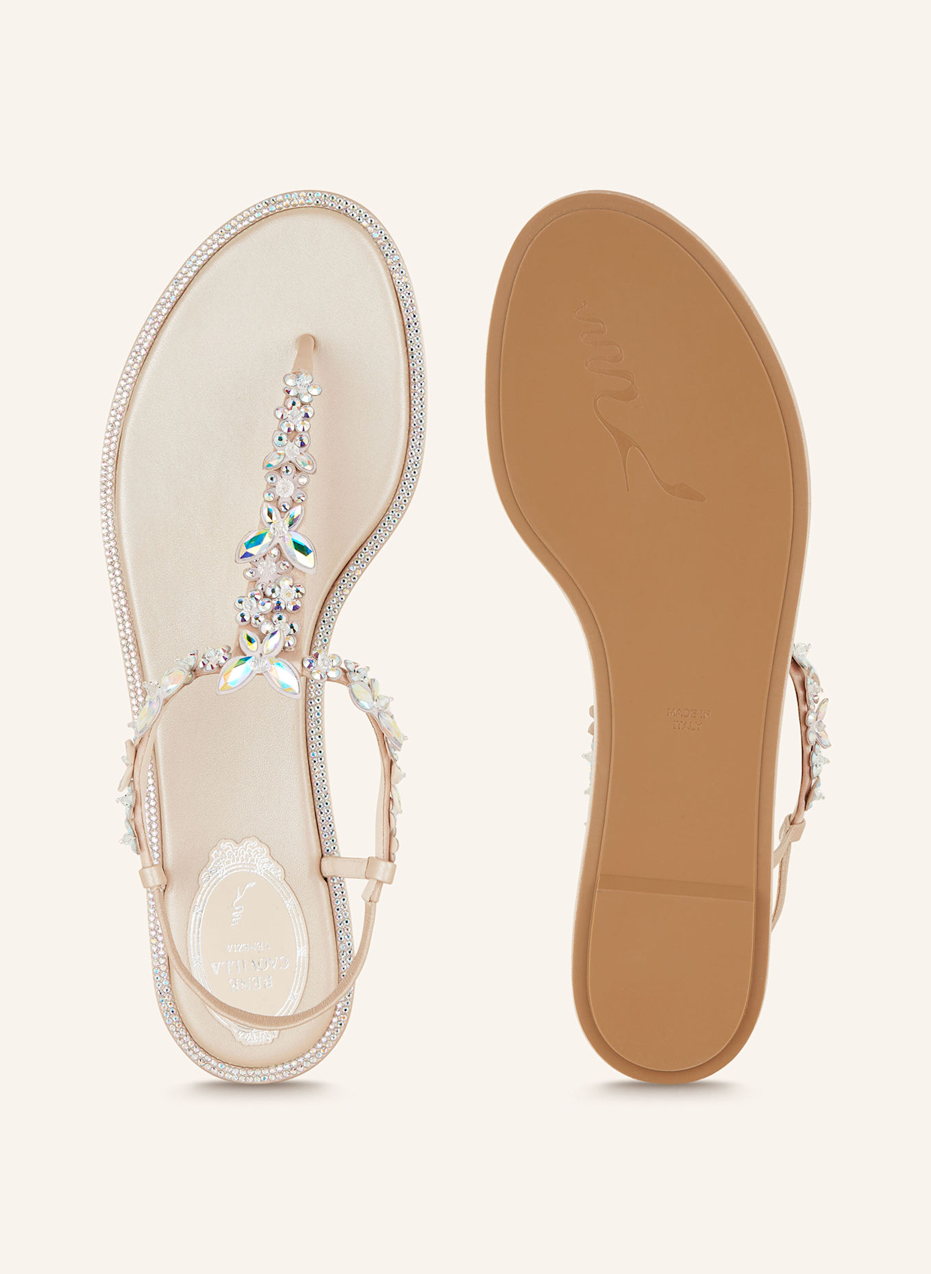 RENE CAOVILLA Zehentrenner mit Schmucksteinen: BEIGE