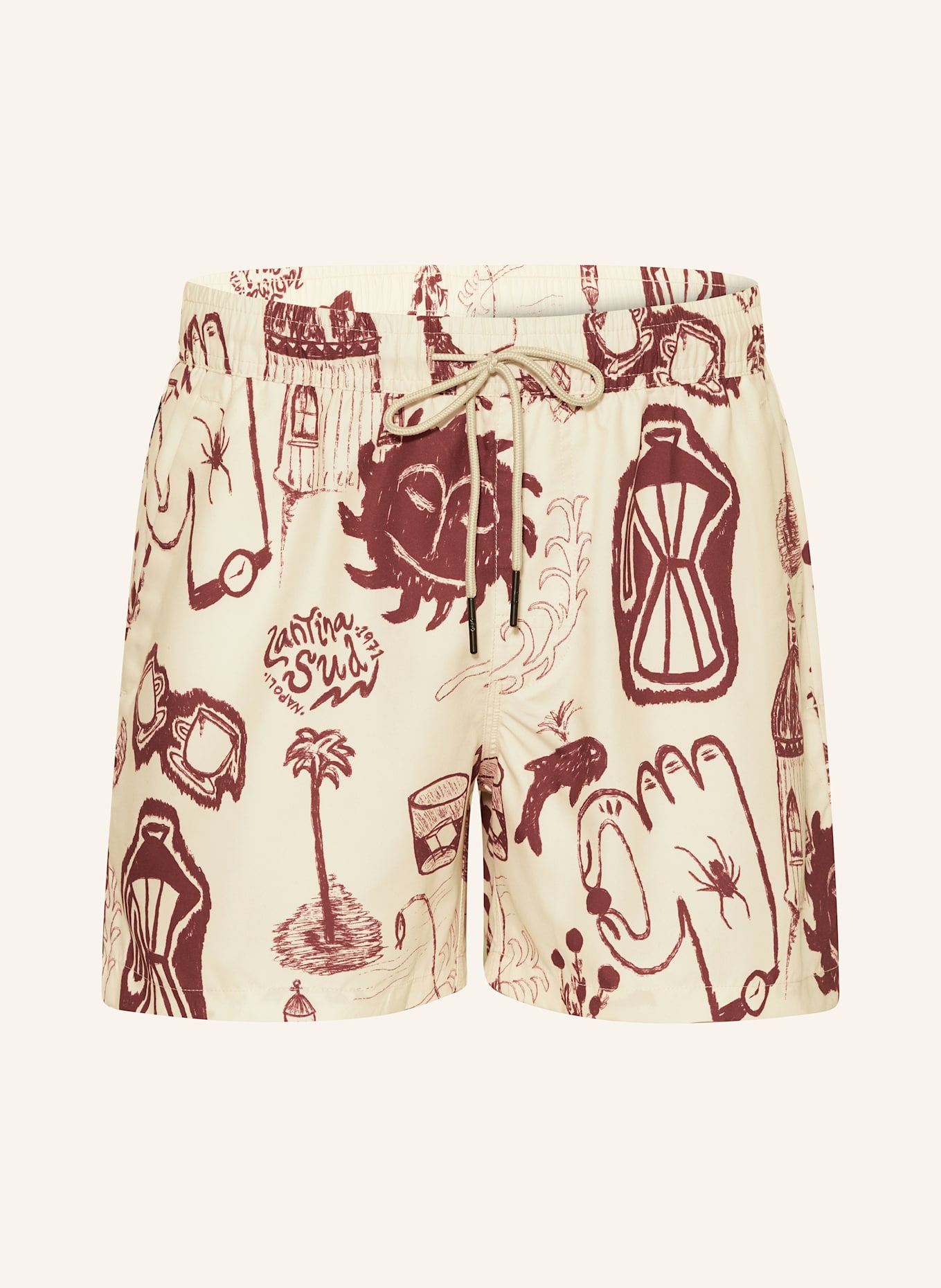 OAS Short de bain CANTINA: ÉCRU / ROUGE FONCÉ