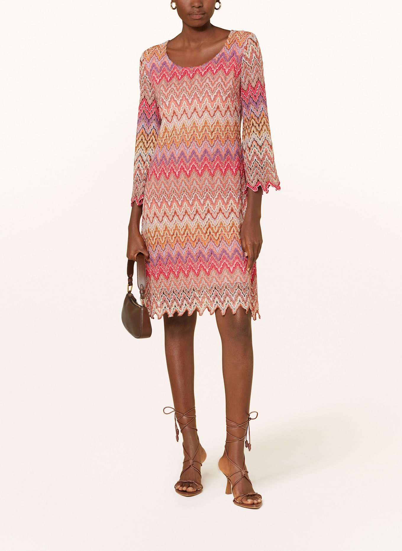 Ana Alcazar Häkelkleid mit Glitzergarn: LACHS / BRAUN / KHAKI