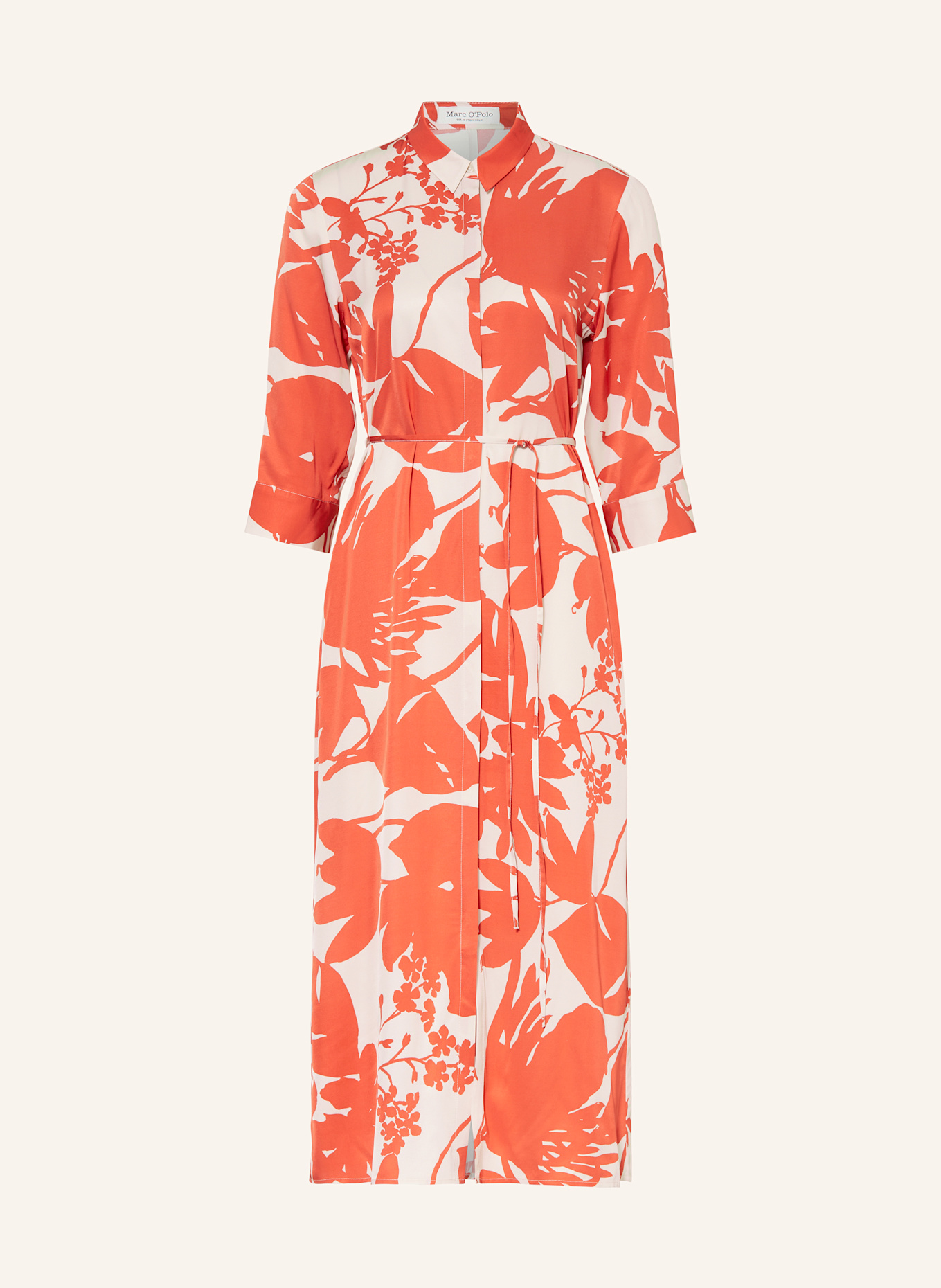 Marc O'Polo Hemdblusenkleid aus Satin mit 3/4-Arm: ORANGE / CREME