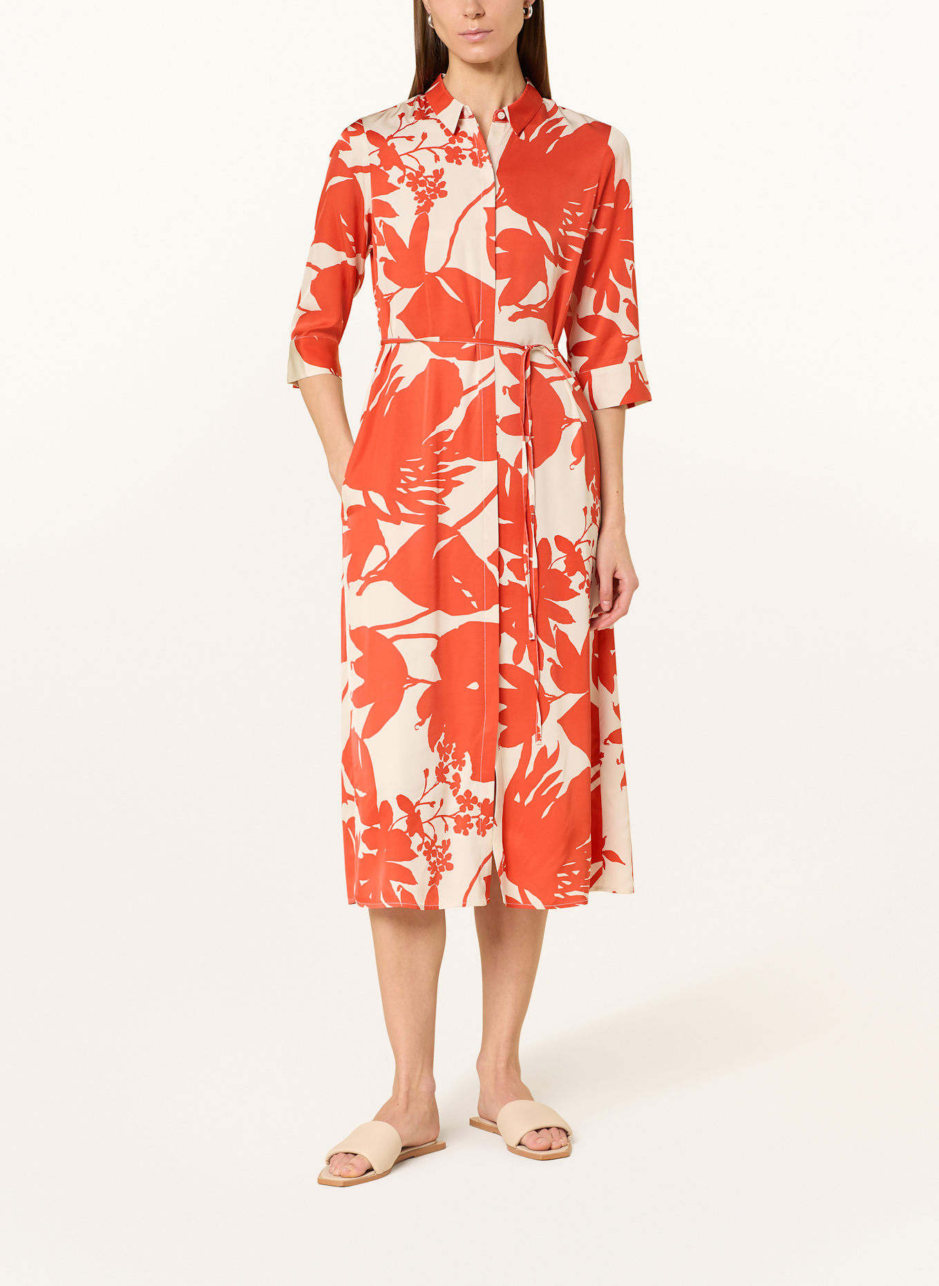 Marc O'Polo Hemdblusenkleid aus Satin mit 3/4-Arm: ORANGE / CREME