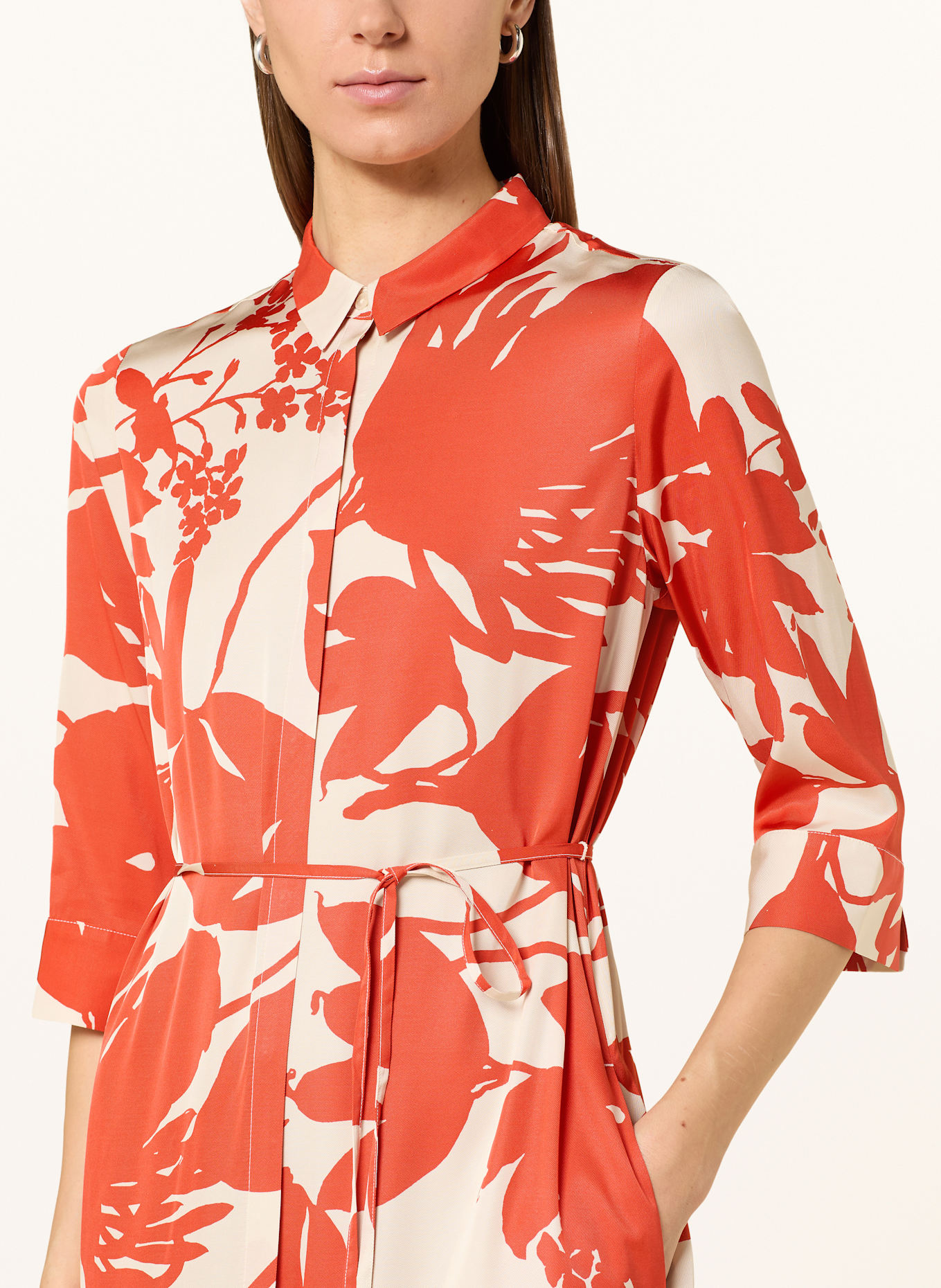 Marc O'Polo Hemdblusenkleid aus Satin mit 3/4-Arm: ORANGE / CREME