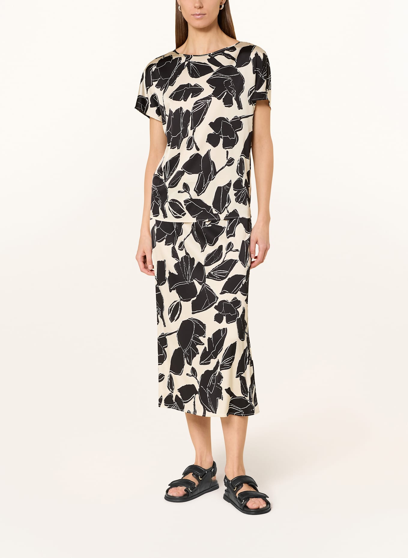 Marc O'Polo Shirt blouse in satin: ECRU / BLACK