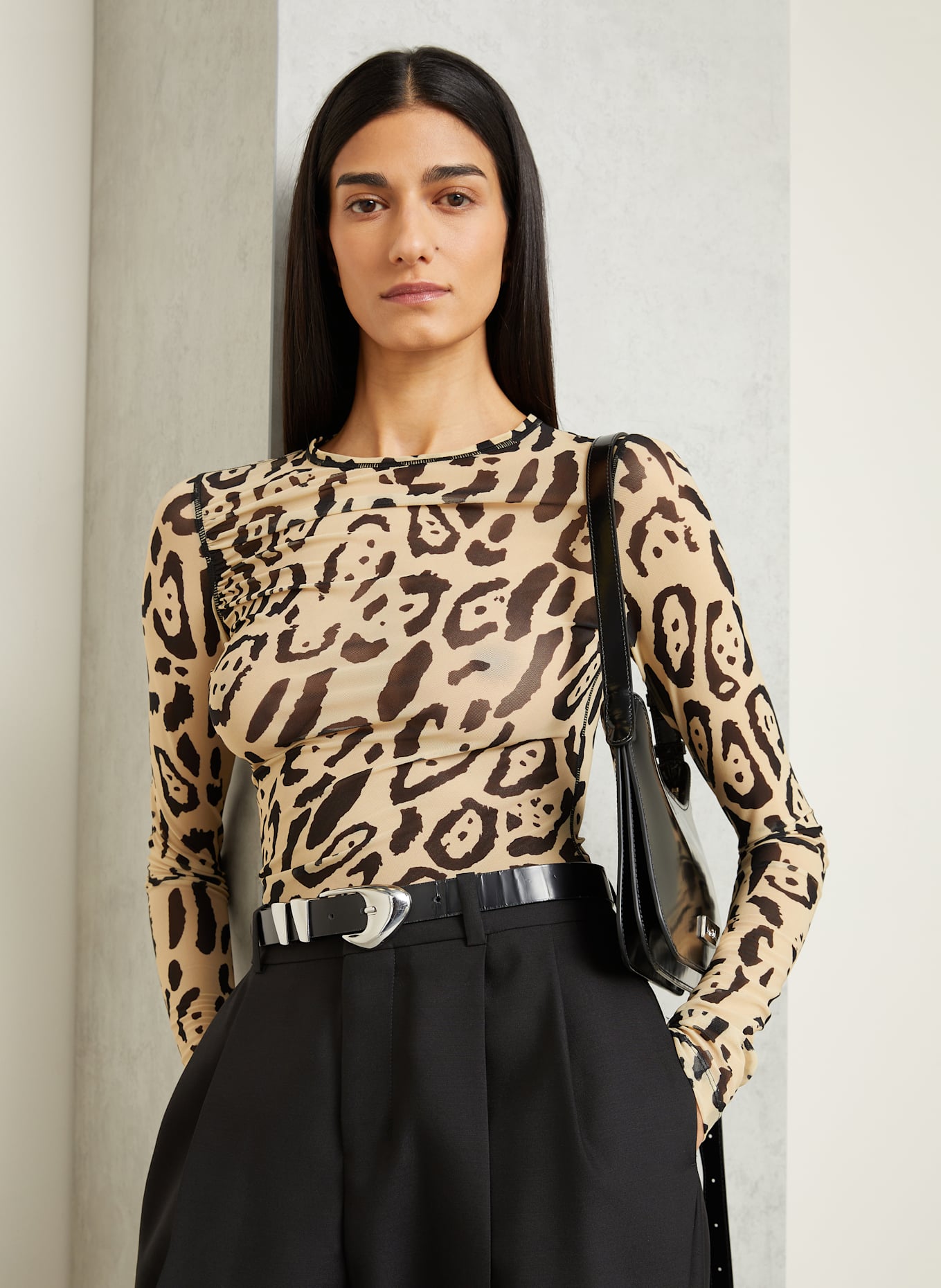 SPORTMAX Koszulka z długim rękawem: CAMELOWY / CZARNY