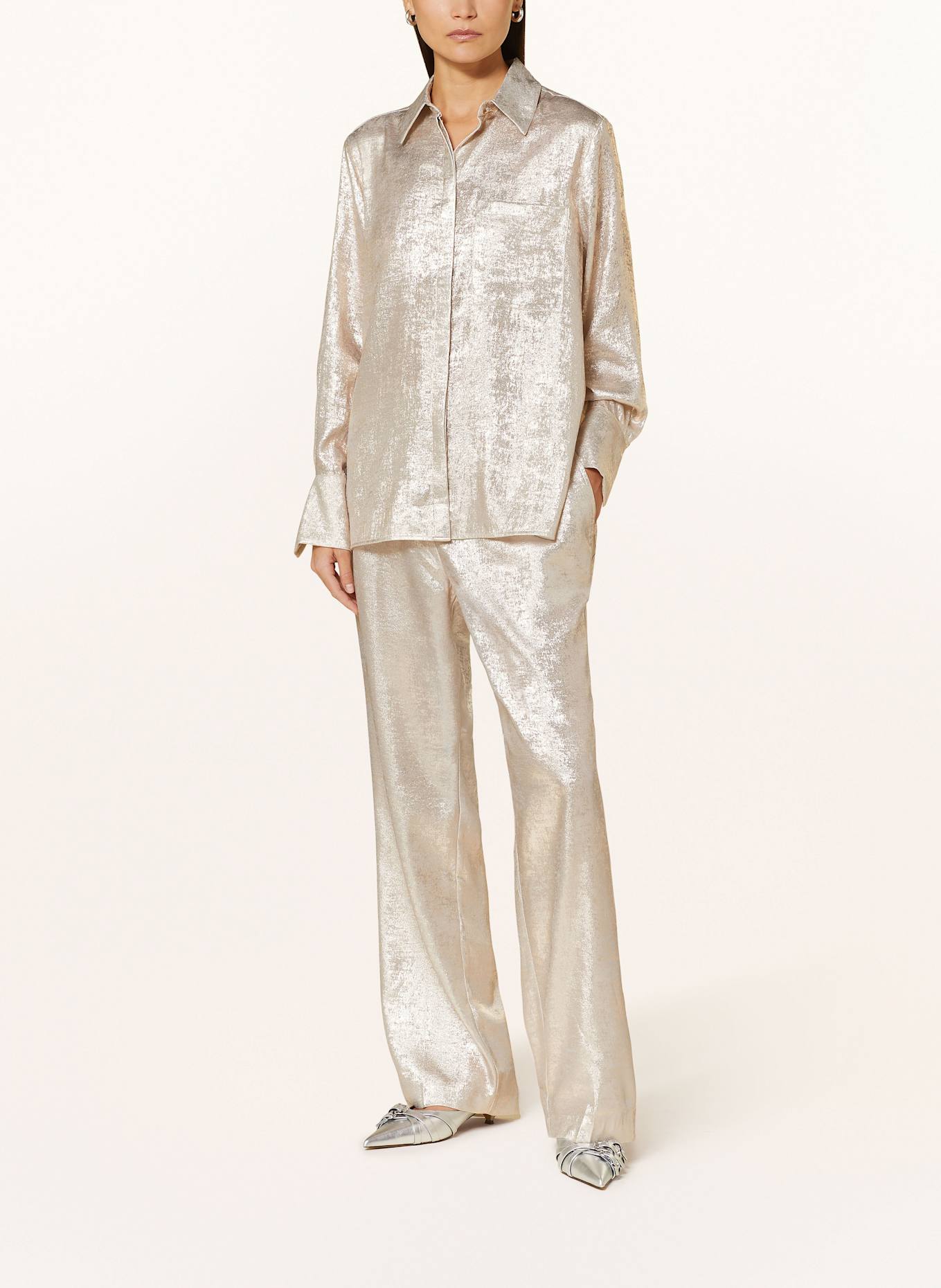 DANTE6 SHARM wide leg trousers in jacquard with glitter thread: BEIGE