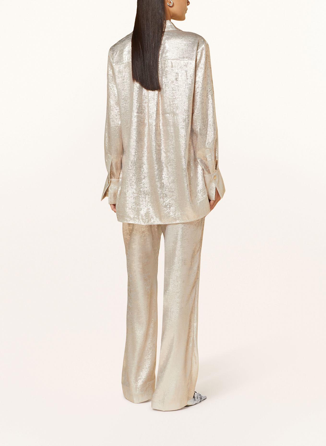 DANTE6 SHARM wide leg trousers in jacquard with glitter thread: BEIGE