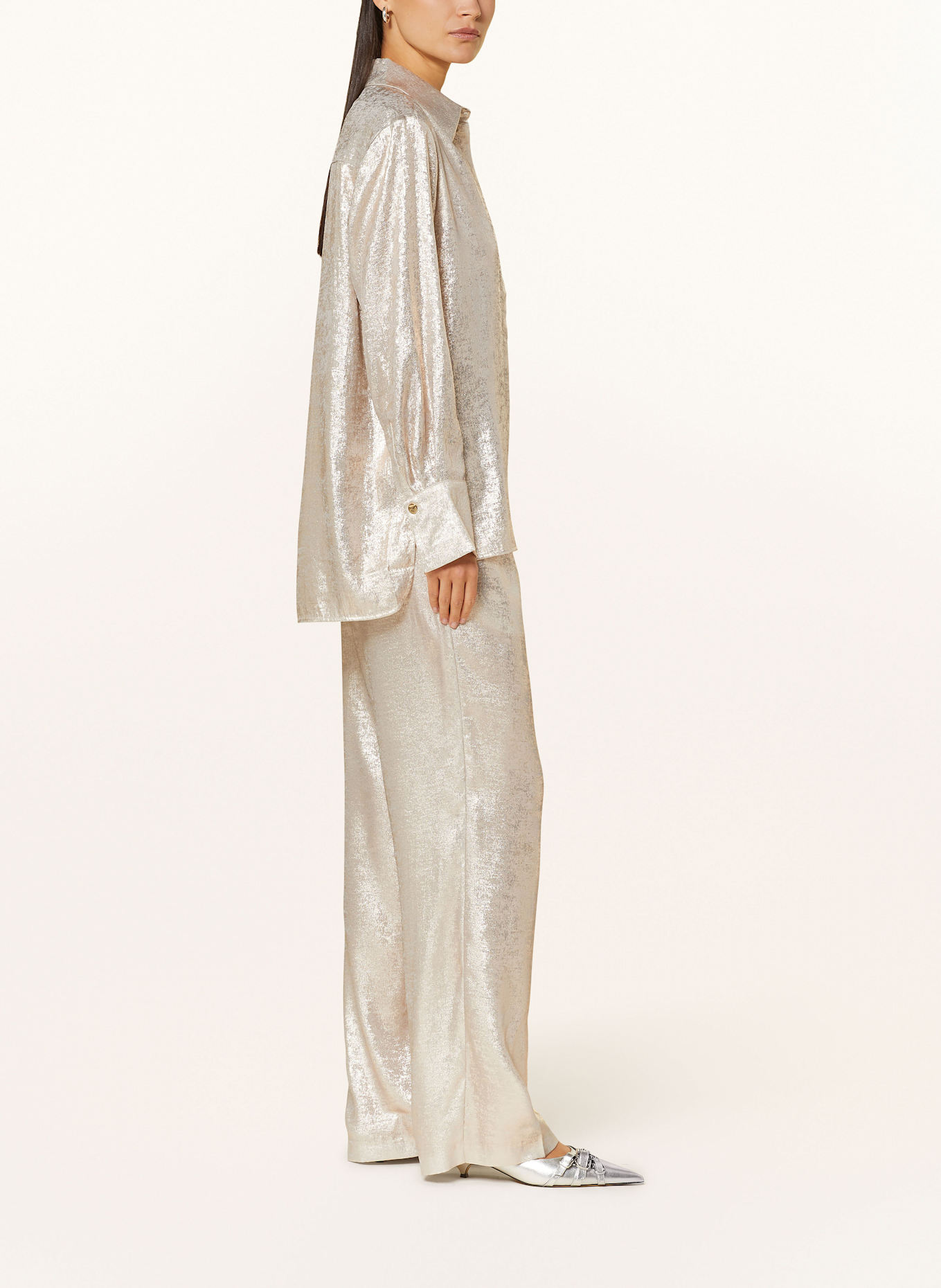 DANTE6 SHARM wide leg trousers in jacquard with glitter thread: BEIGE