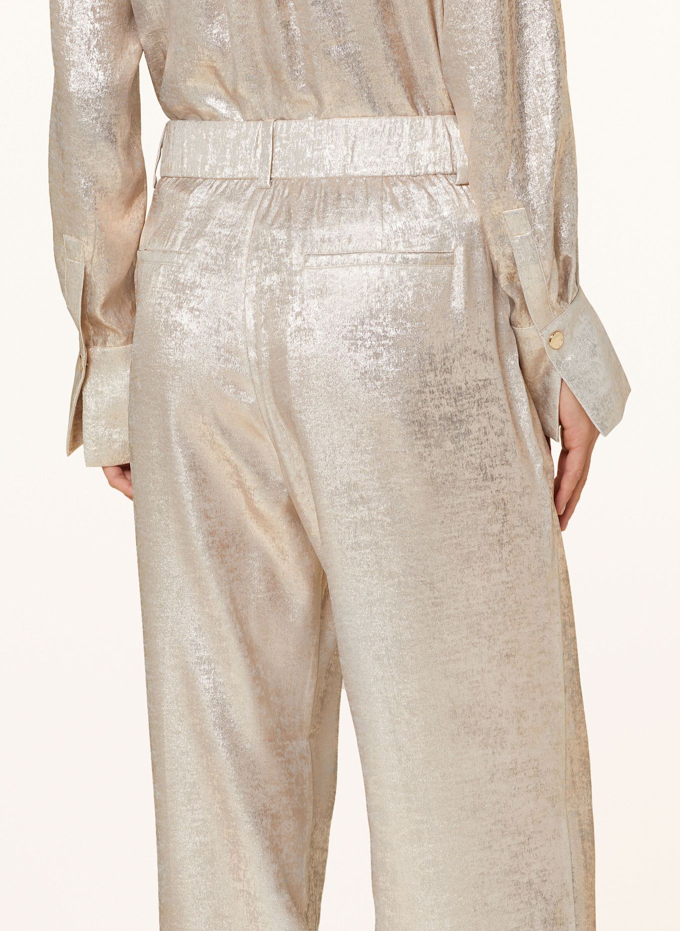 DANTE6 SHARM wide leg trousers in jacquard with glitter thread: BEIGE