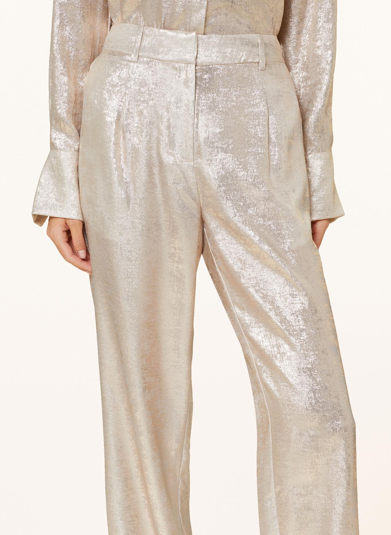 DANTE6 SHARM wide leg trousers in jacquard with glitter thread: BEIGE